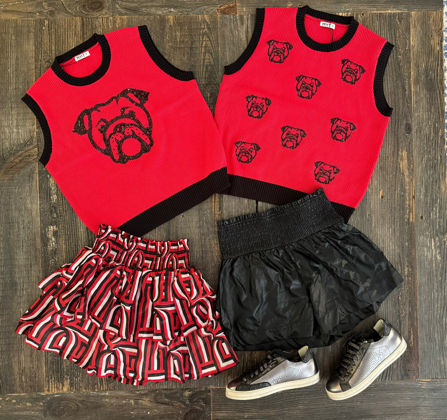 Knit top - Light weight knit tank all over sequin bulldogs
