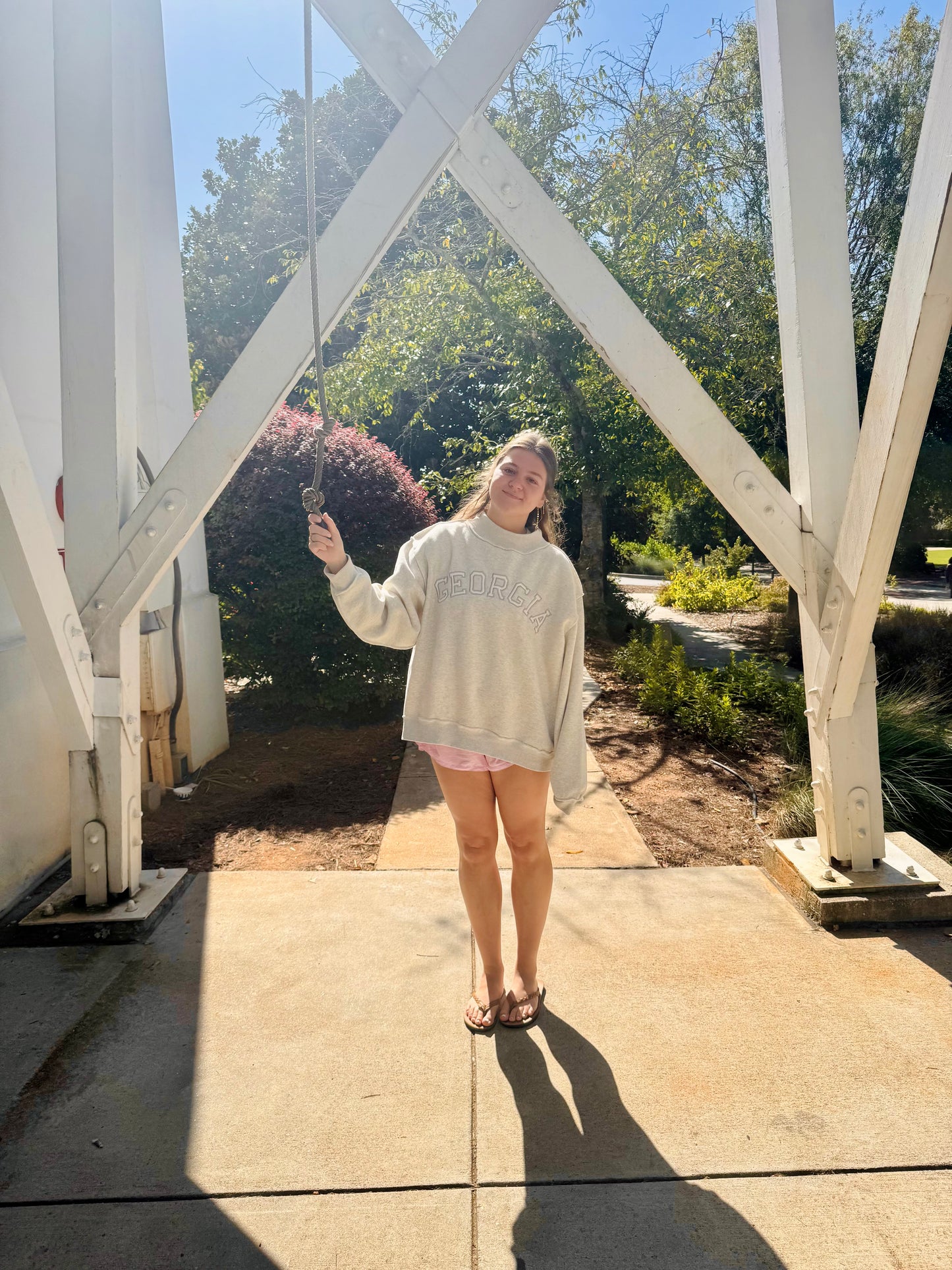 Oversized embroidered mock neck light sweatshirt