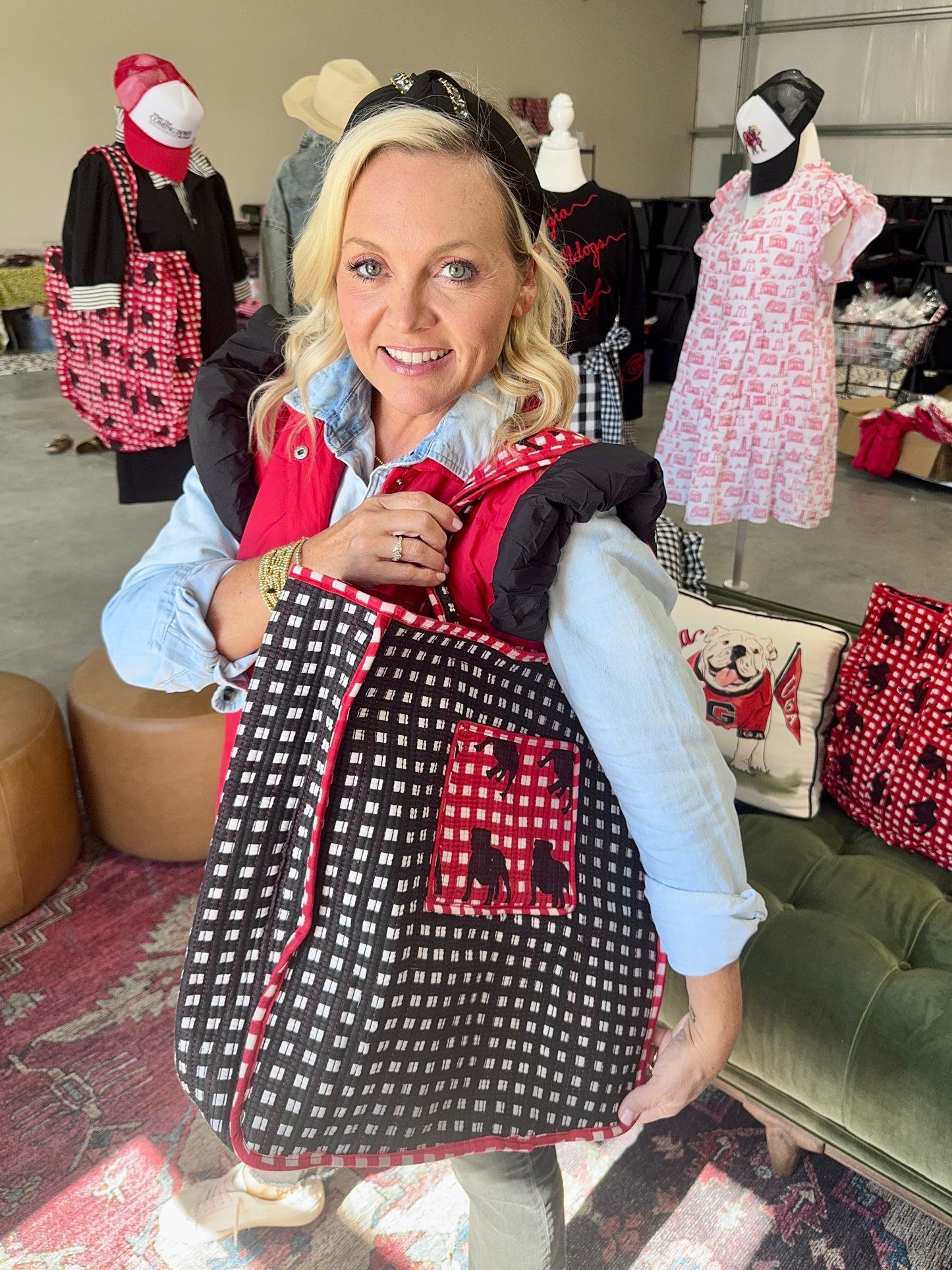 Exclusive Pickled Lemon Reversible ruffle gingham quilted tote bag