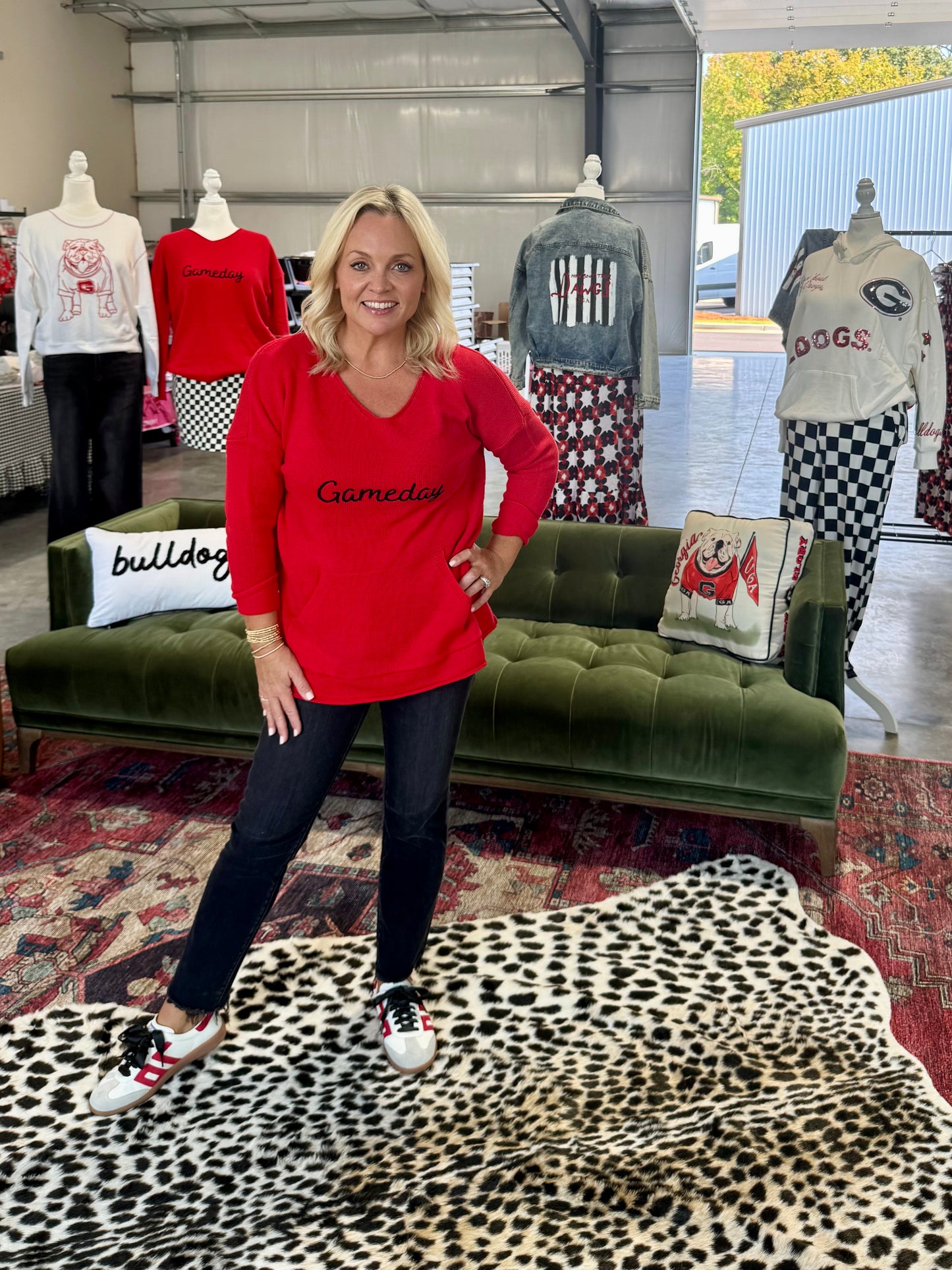 Red game day sweater v neck