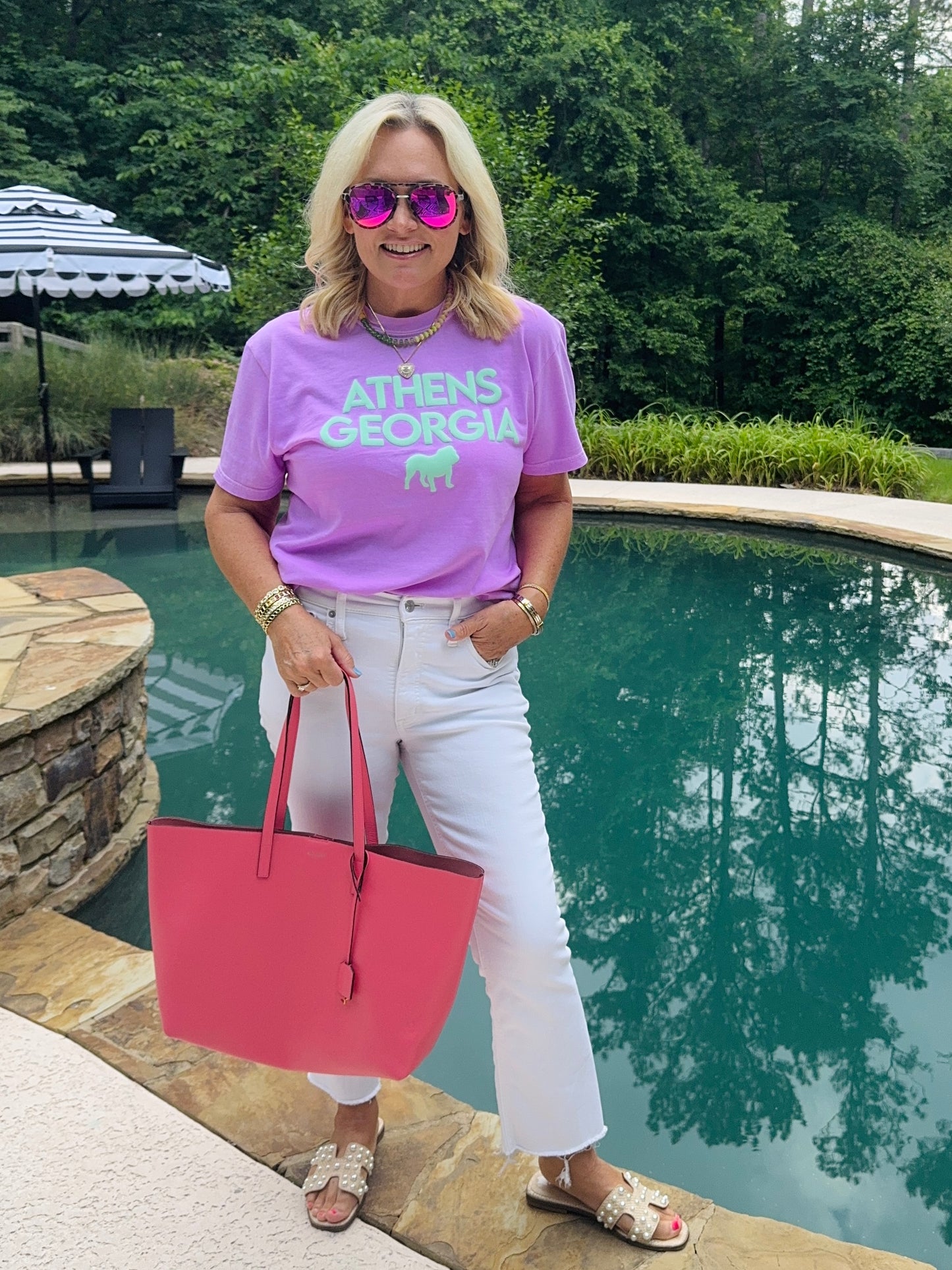 Bright lavender t shirt with turquoise Athens summer T-shirt