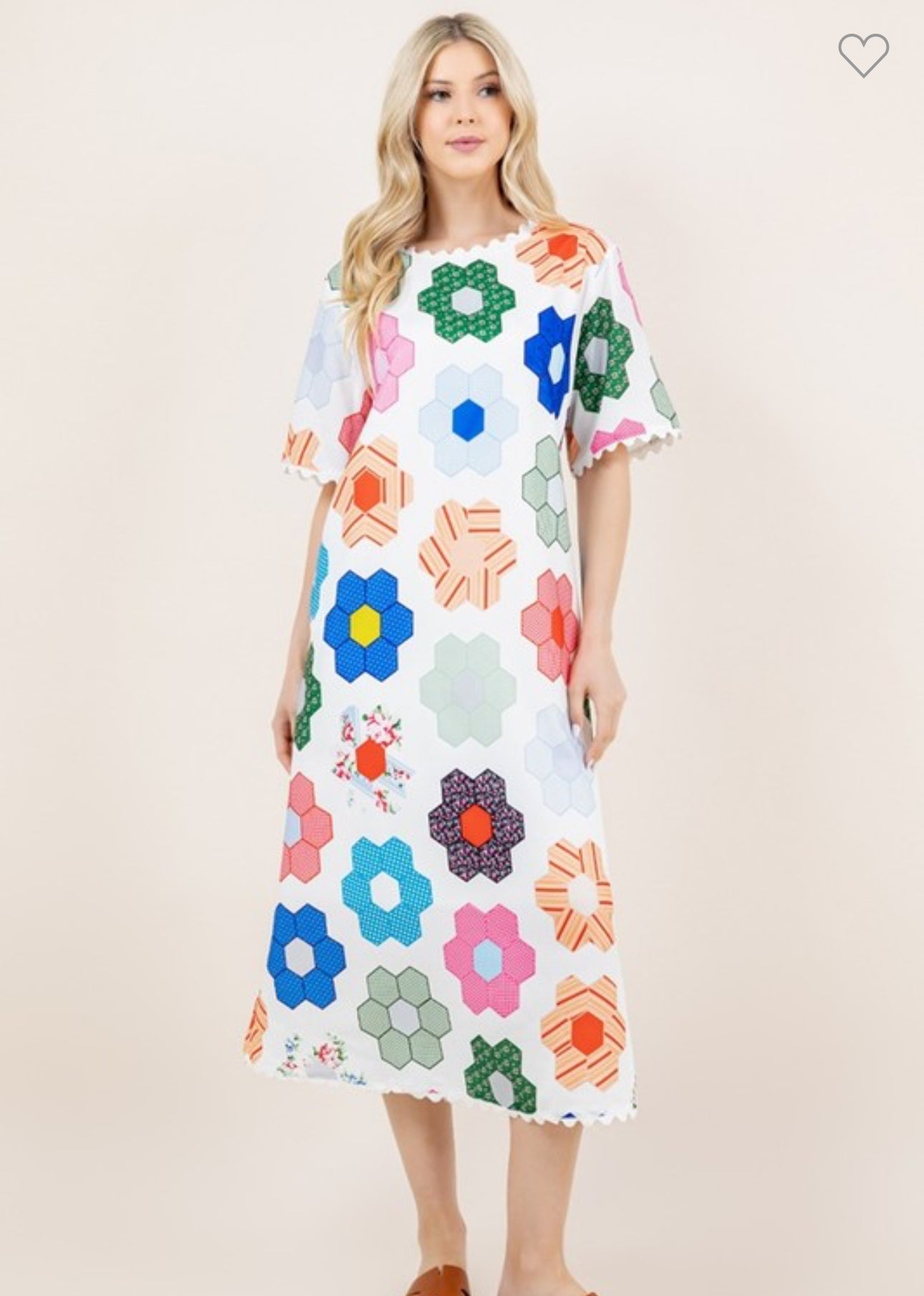 Maxi Summer dress geo quilt look loose fit with optional tie marked down