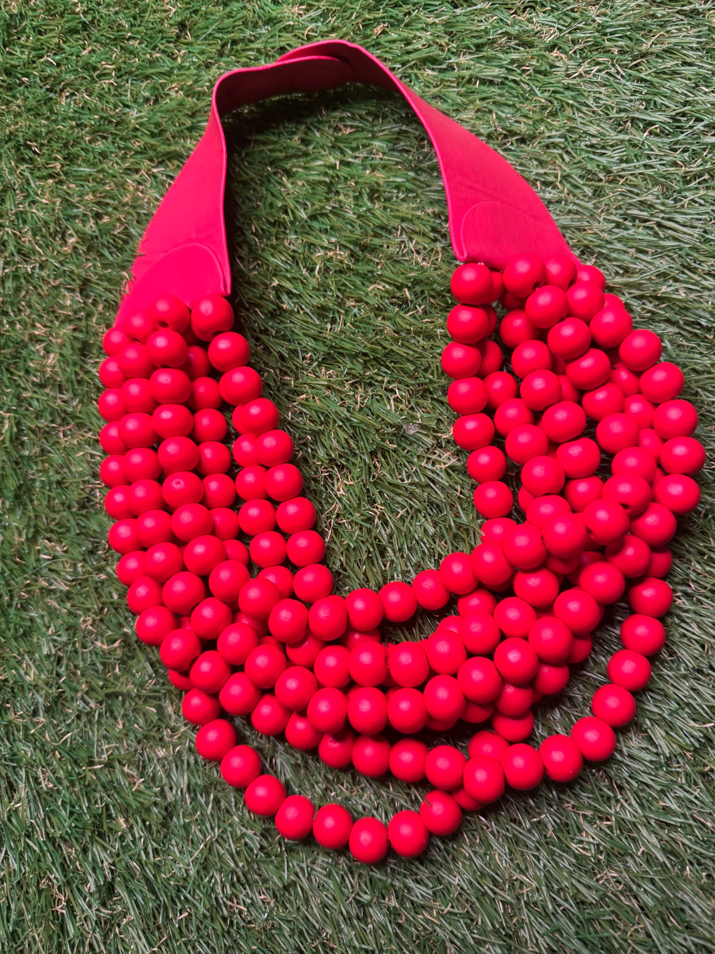 Multiple beaded red wood bead necklace magnetic