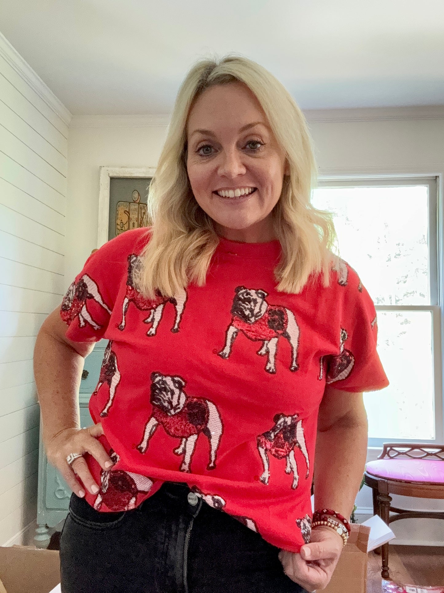 The bulldog sequin Terry top