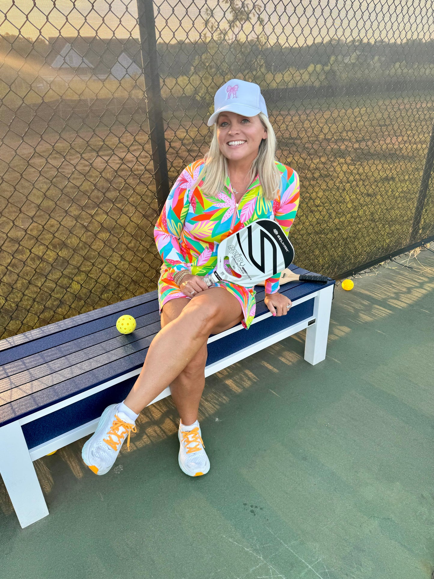 Hamptons active wear top with half zip ruffle sleeve marked down