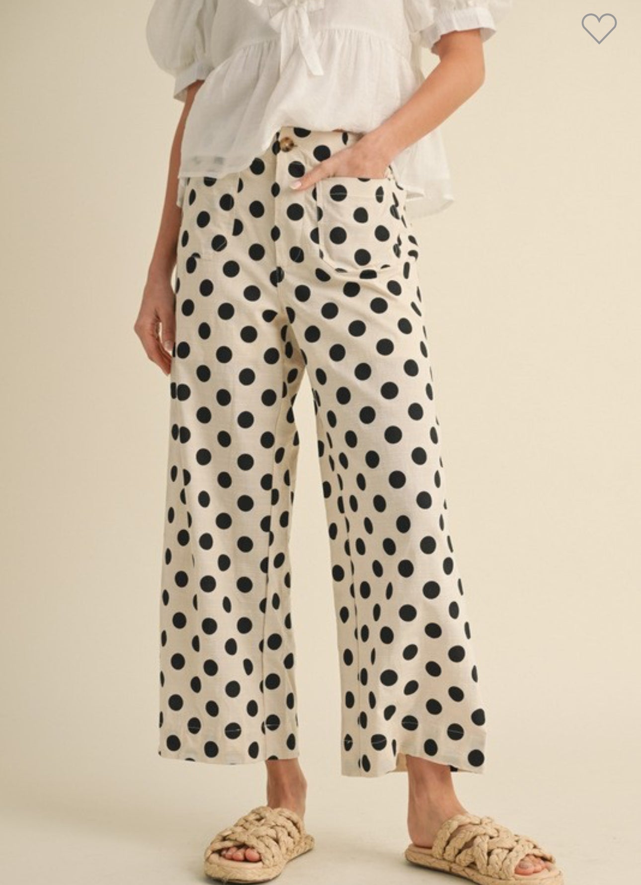 Off white and black polka dot wide leg pants