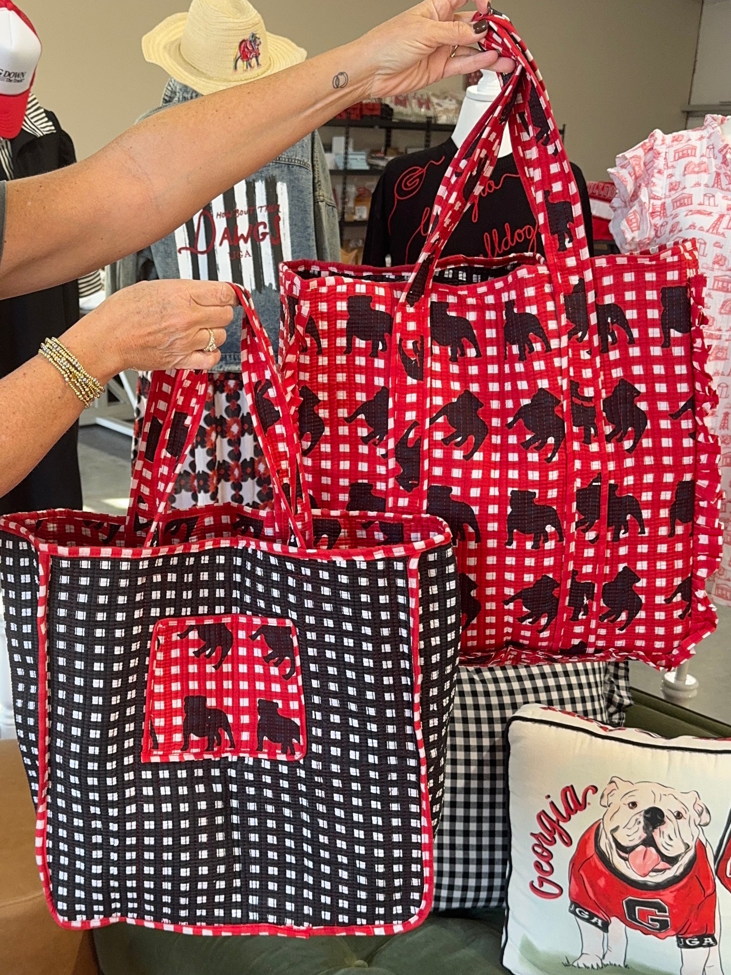 Exclusive Pickled Lemon Reversible ruffle gingham quilted tote bag