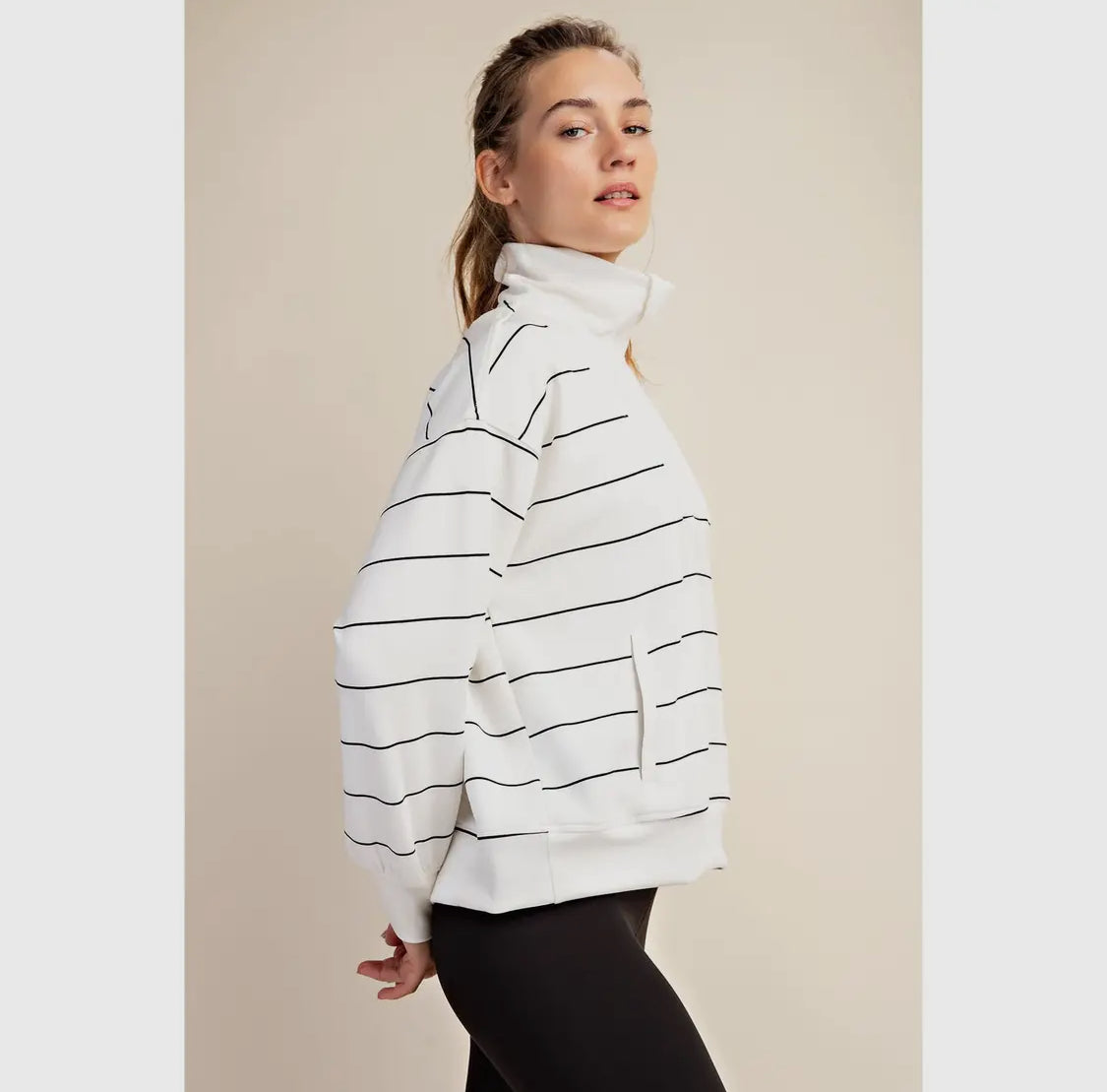 Active wear scuba stripe quarter zip top up to plus size