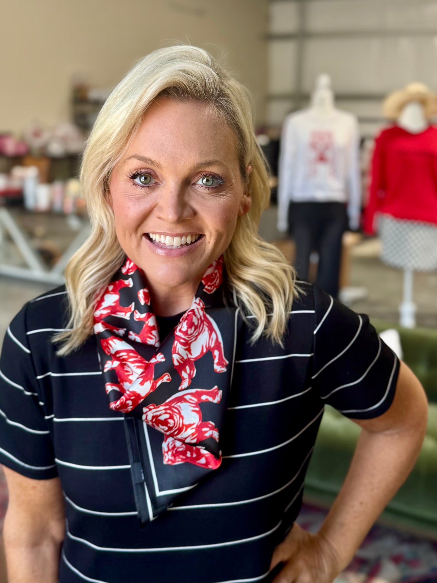 Game day scarf black and red 100% silk