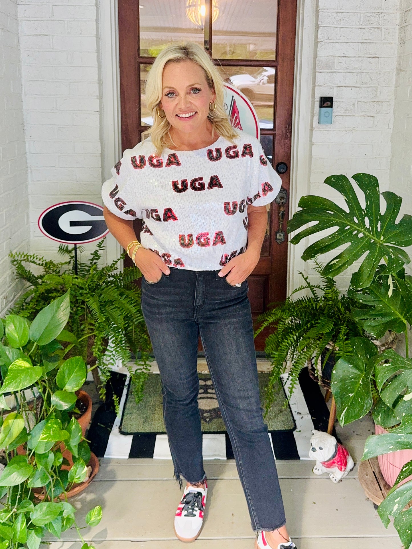 Cropped sequin licensed top UGA