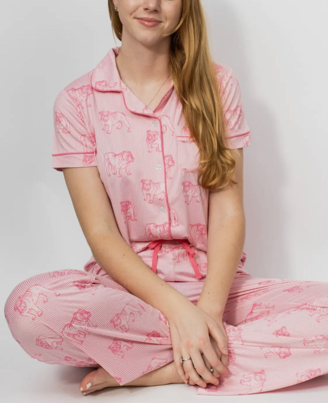 Pink bulldog pajamas top ladies