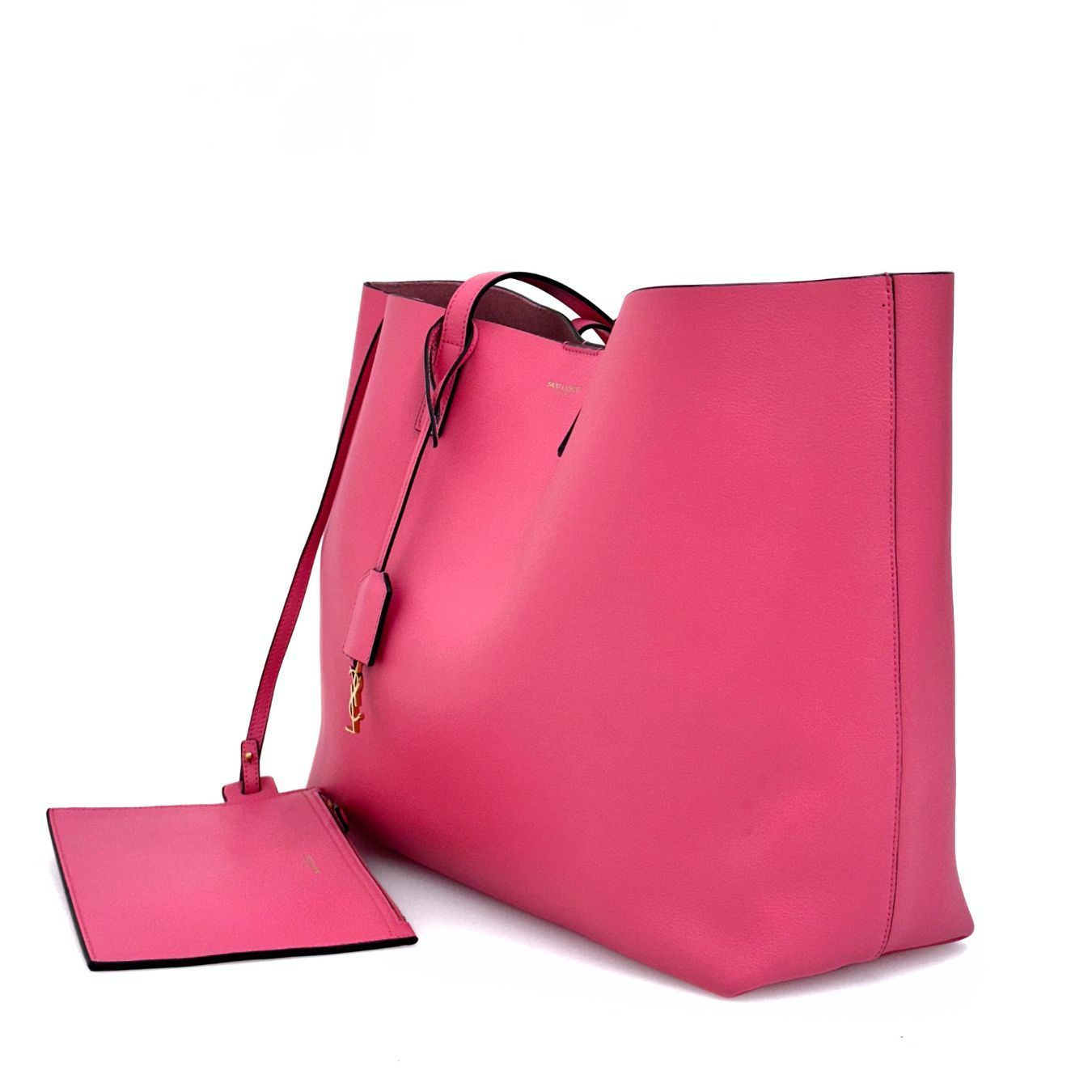 Saint Laurent pre loved pink leather shopper bag with clutch new ( store model)