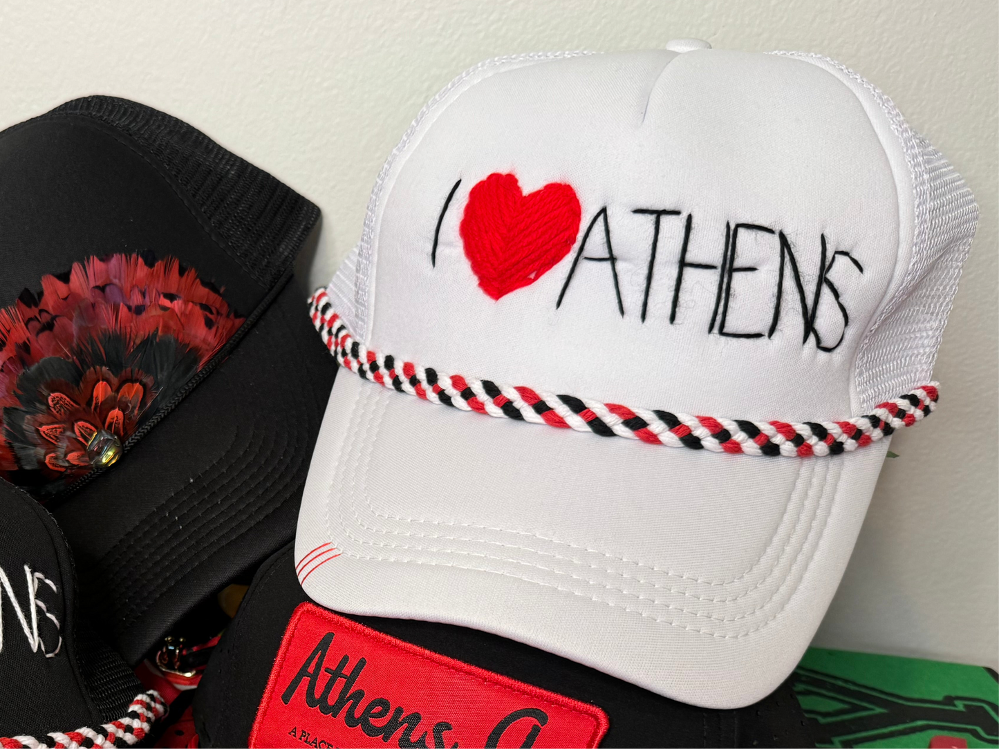 Athens embroidered hand stitched hat white marked down