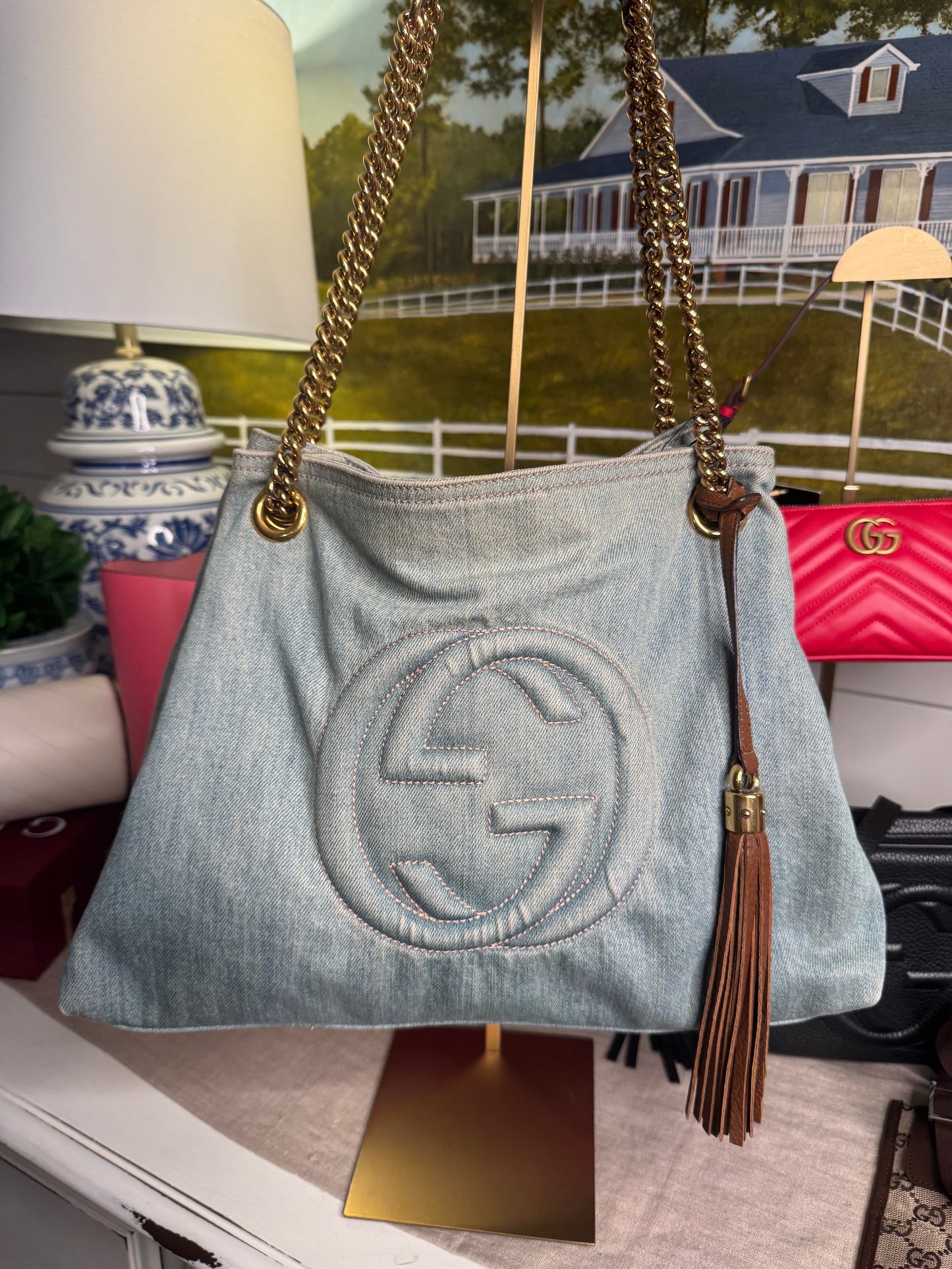 Pre Loved Gucci Denim Soho Chain Tote Bag