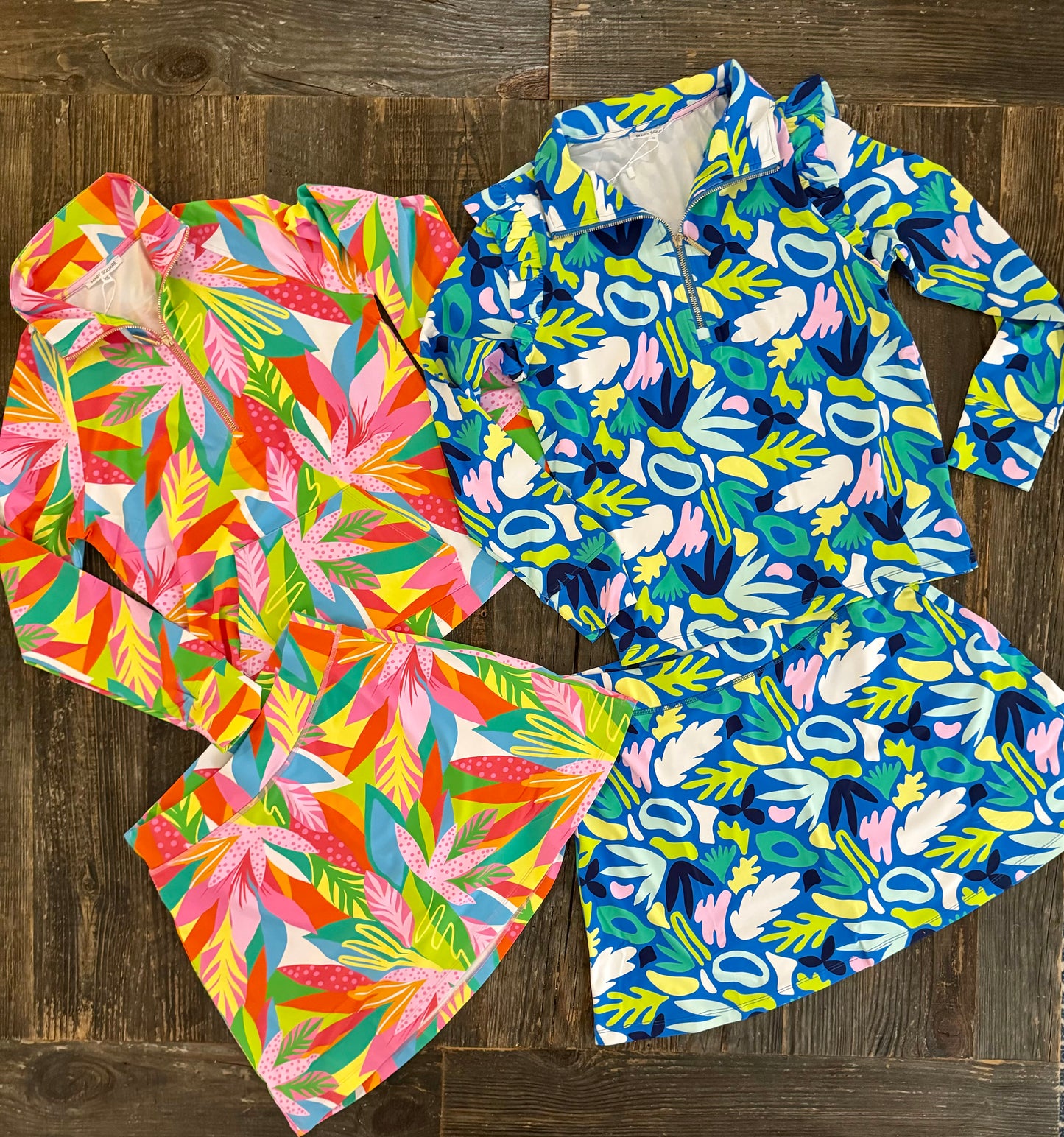 Hamptons active wear top with half zip ruffle sleeve marked down