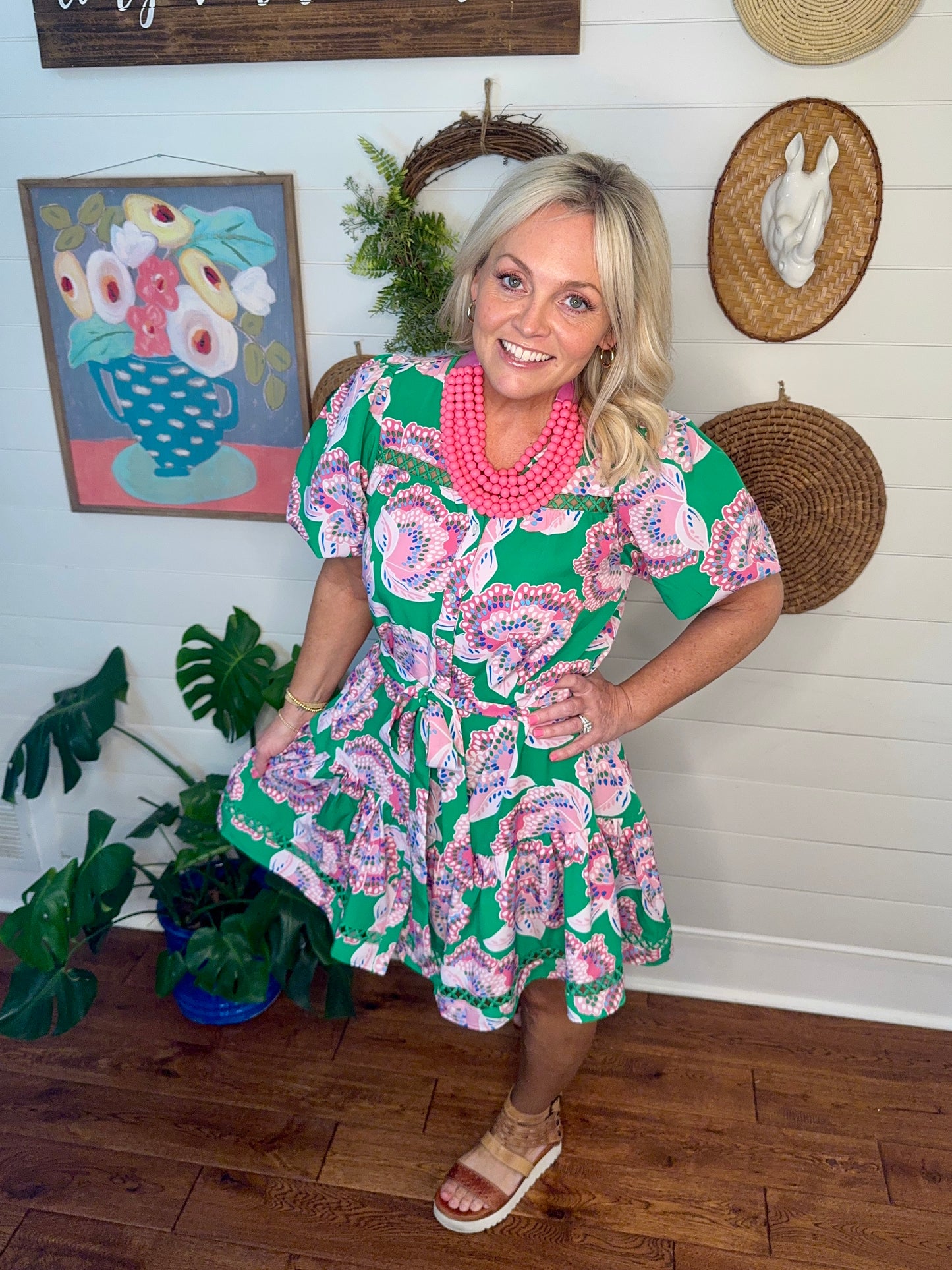 Green dress spring summer print marked down