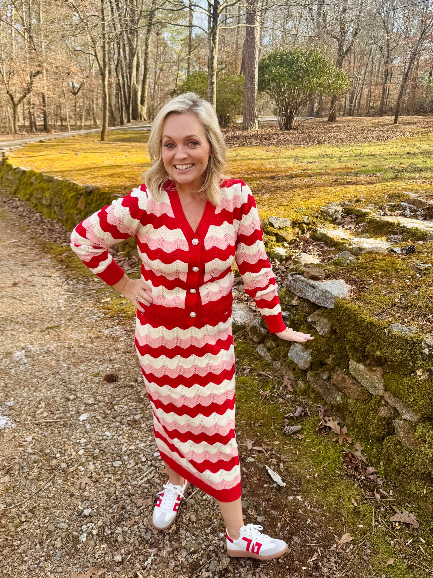 Ric rac Sweater skirt red cream and pink warehouse clearance sale