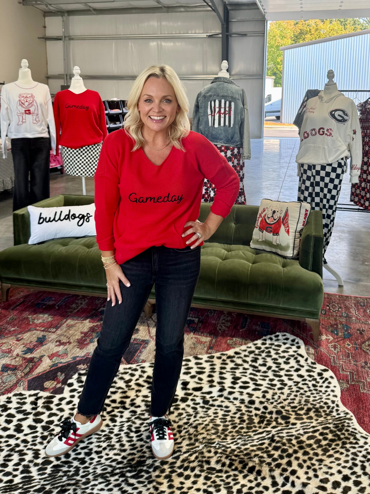 Red game day sweater v neck