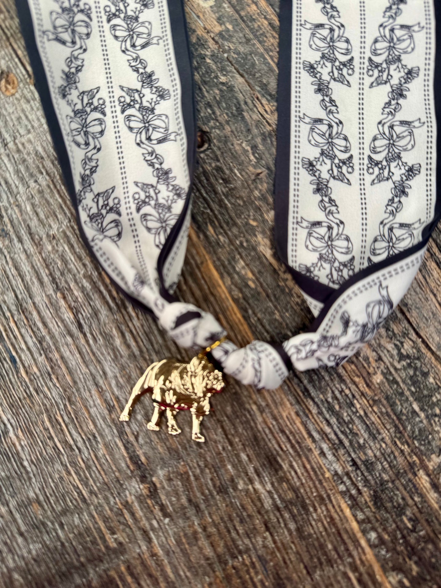 Chan art original art bulldog charm on scarf necklace
