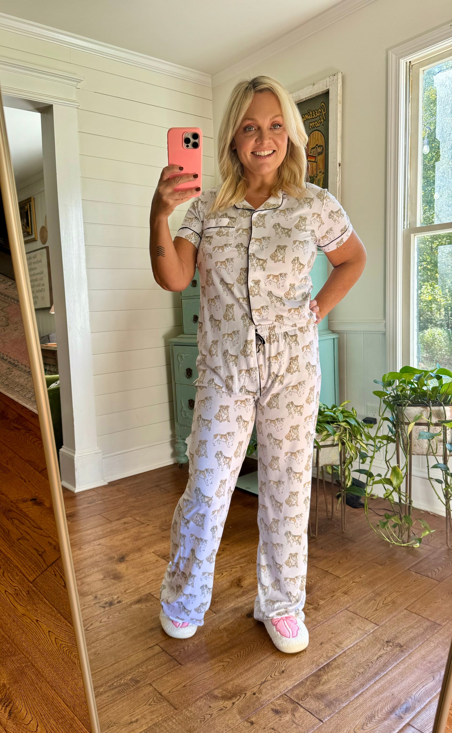 Bulldog button up pajama top up to size XXL!