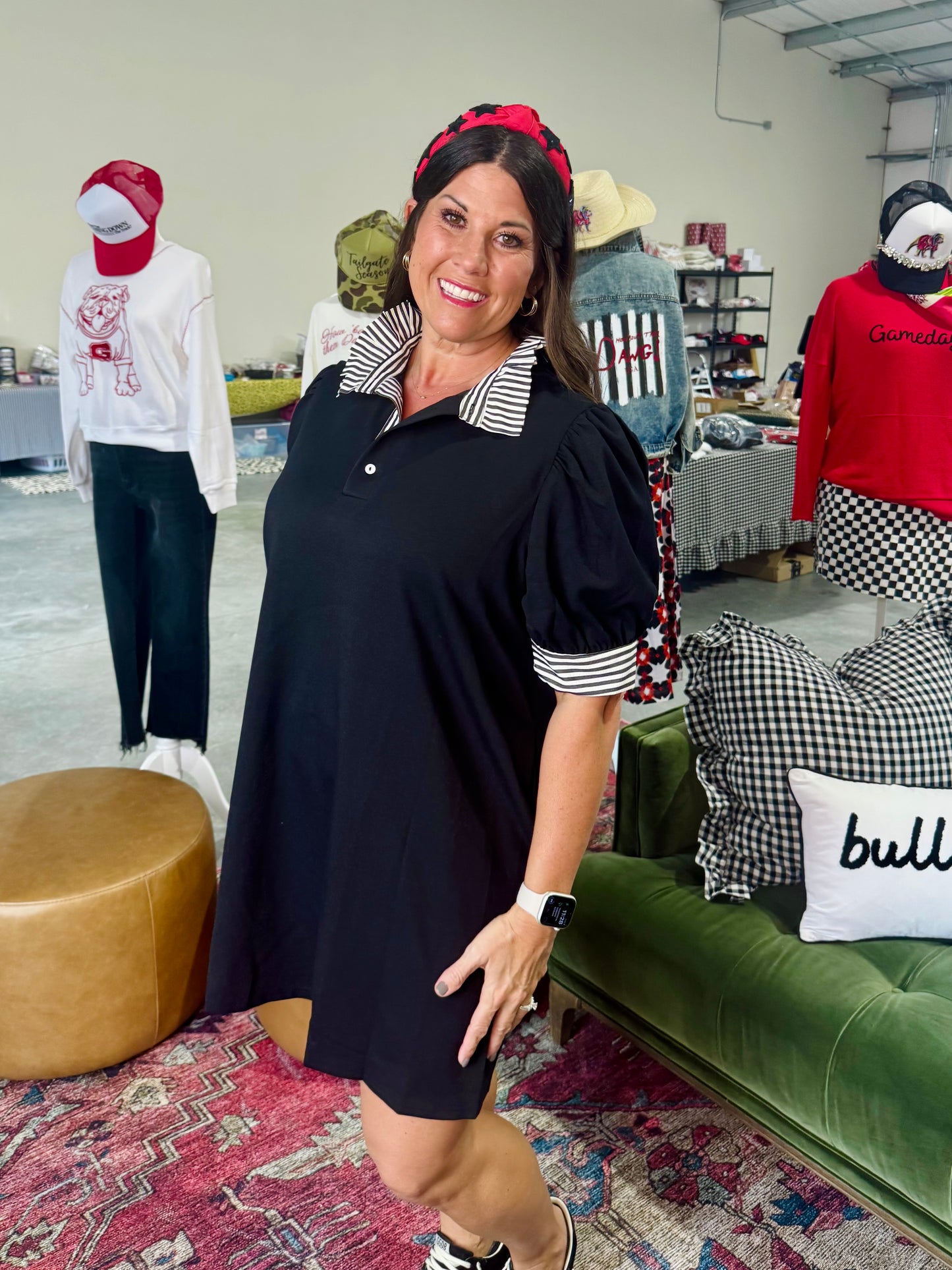 New Polo style dress black with black and white stripe accents up to 2X plus size