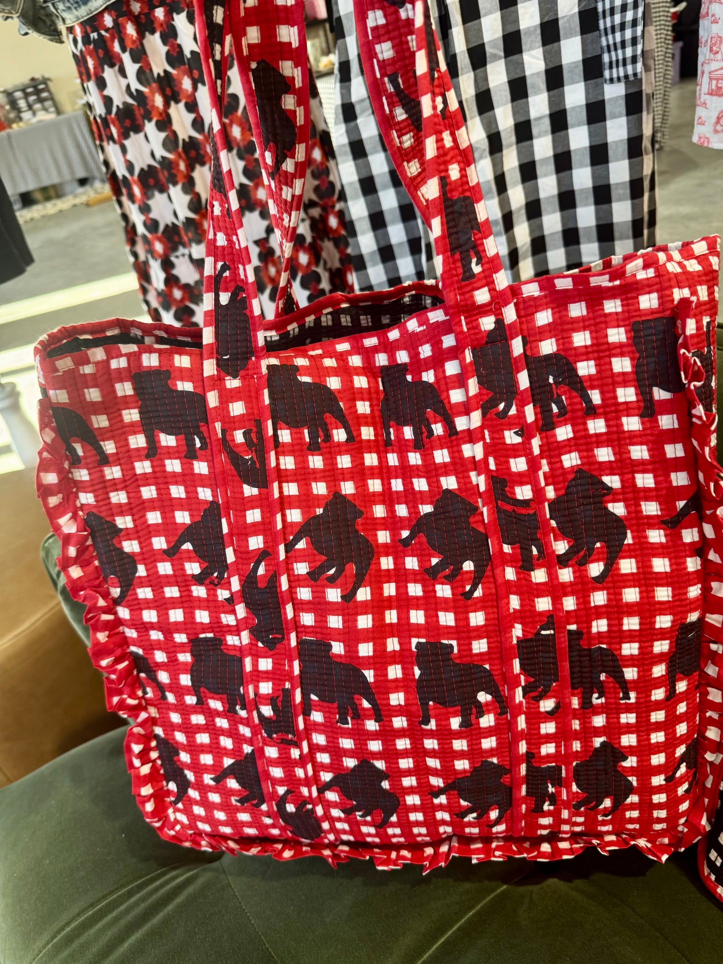 Exclusive Pickled Lemon Reversible ruffle gingham quilted tote bag