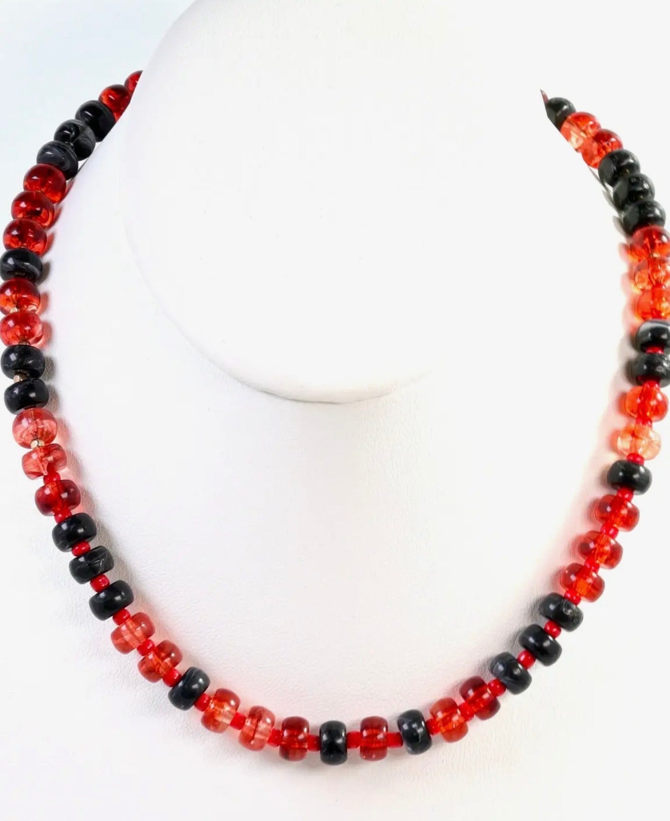 Black and red beaded stone necklace