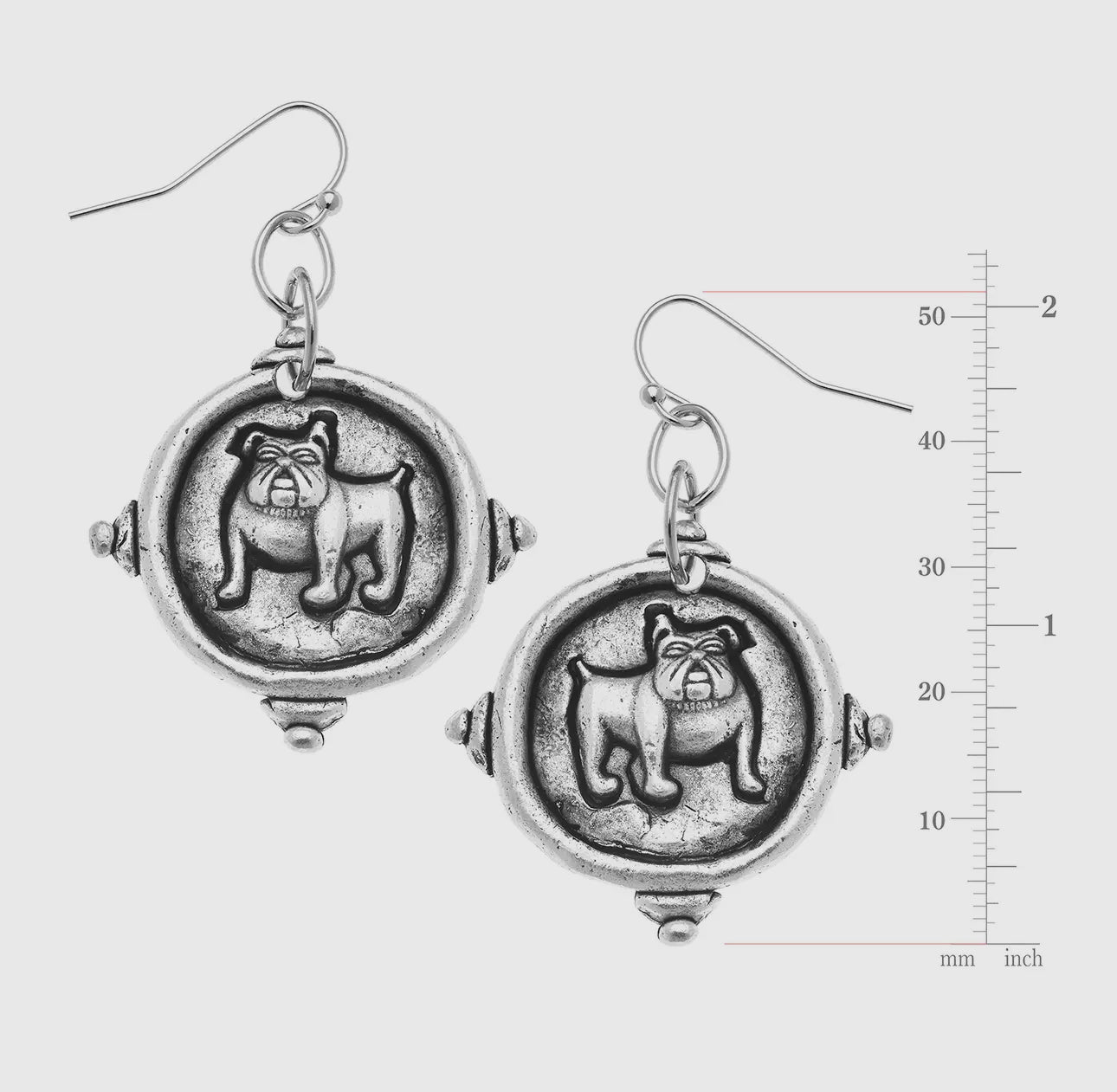 Silver dog earrings dangle medallion