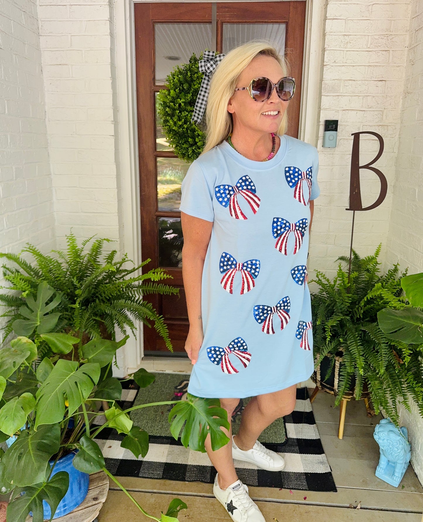 Summer American flag bow dress sequin marked down
