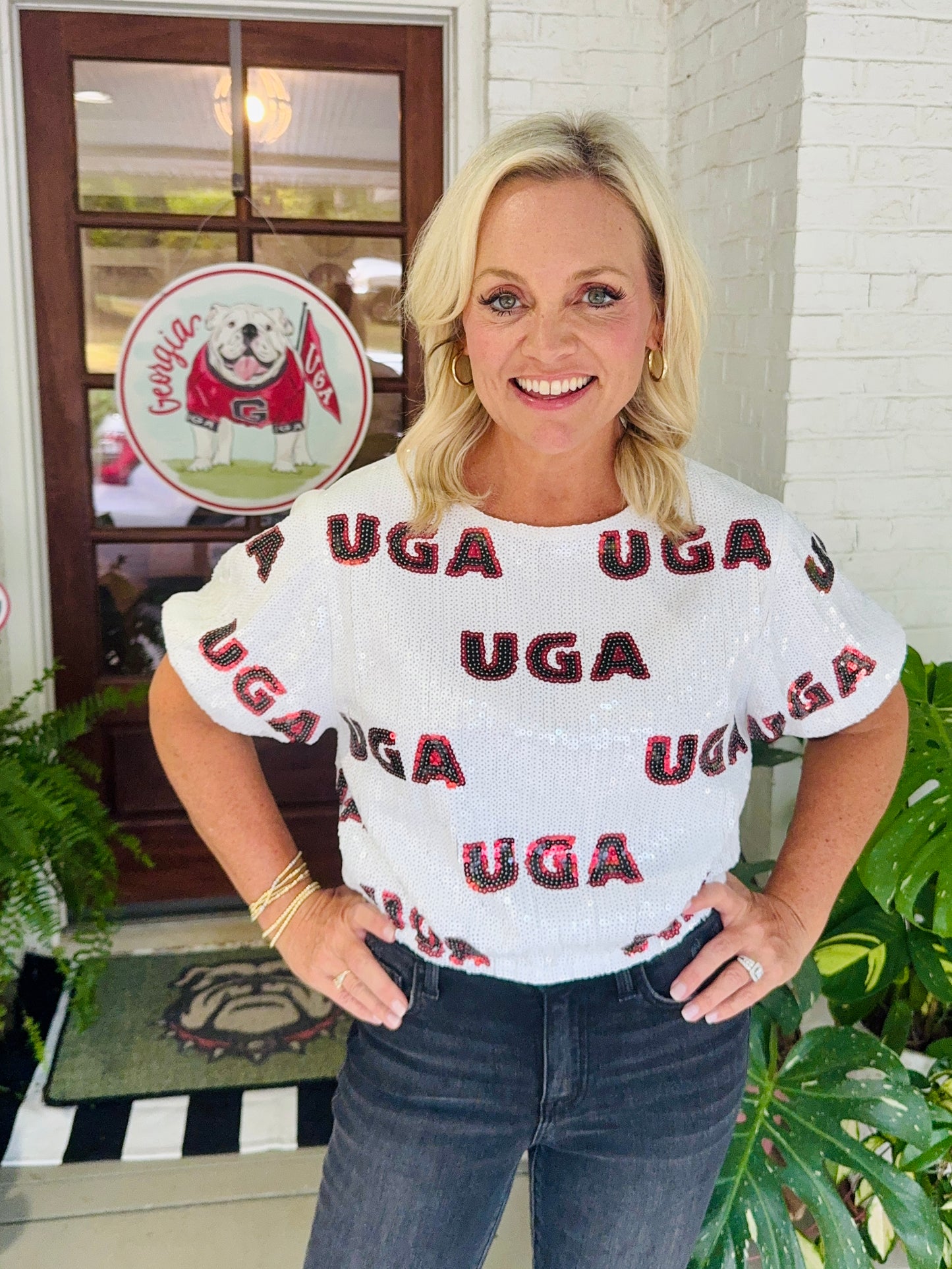 Cropped sequin licensed top UGA