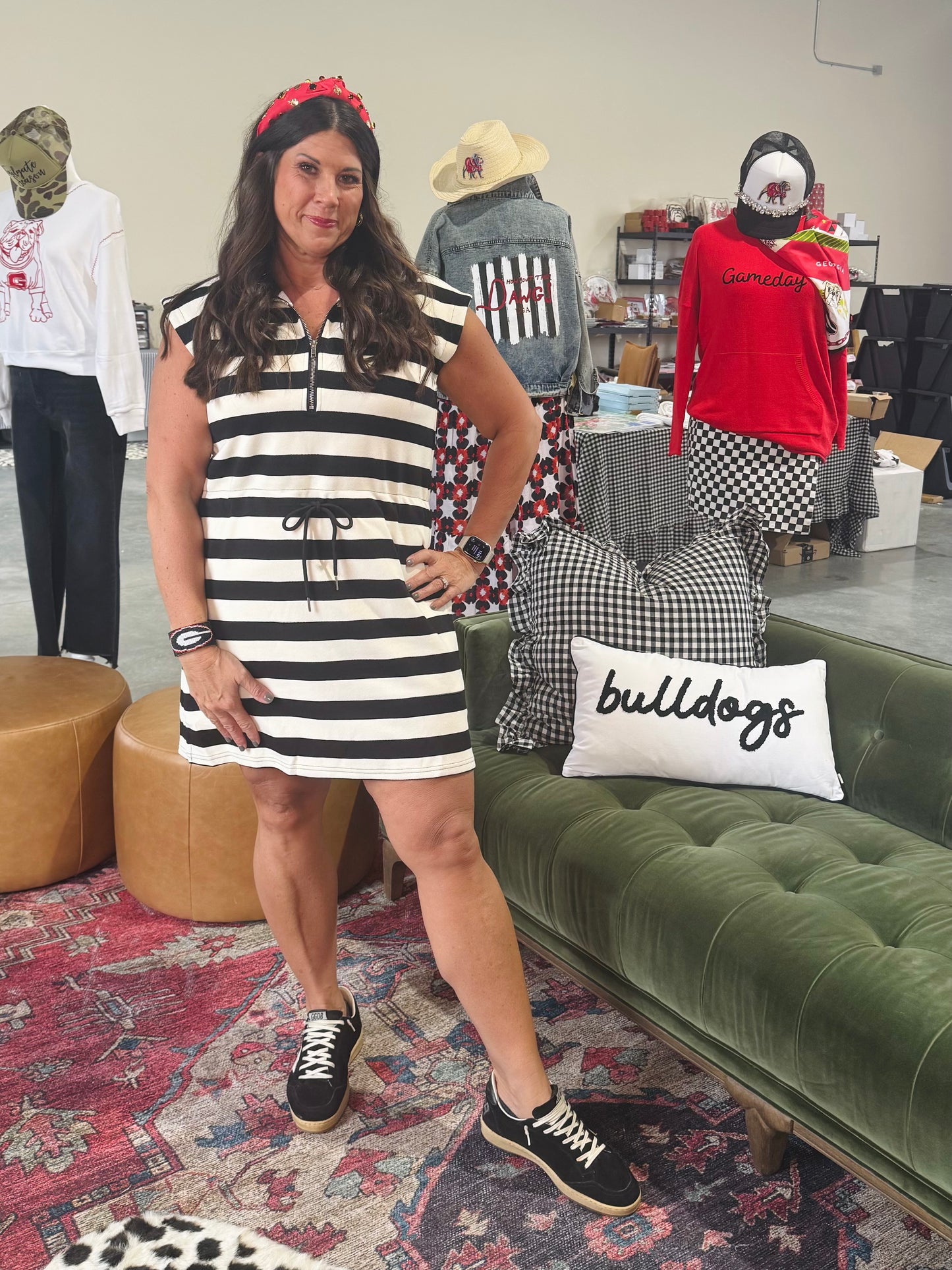 New knit dress black and white cream stripe