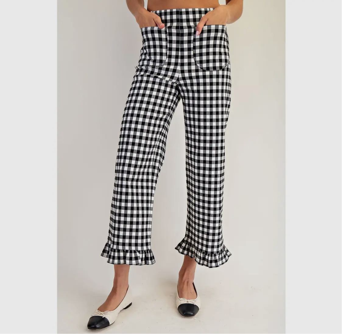 Black and white gingham straight pants