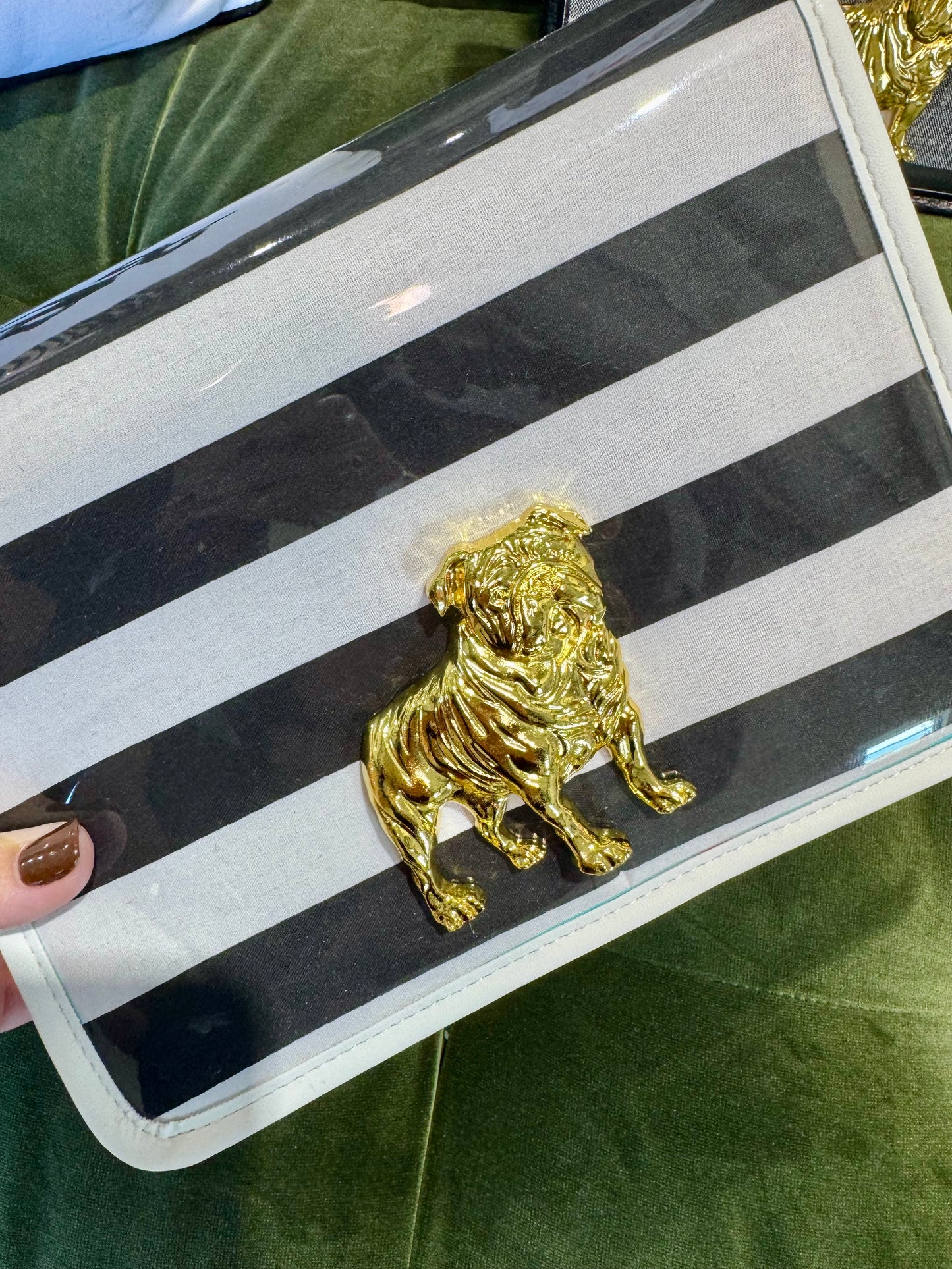 Boutique clear purse/bag with bulldog medallion