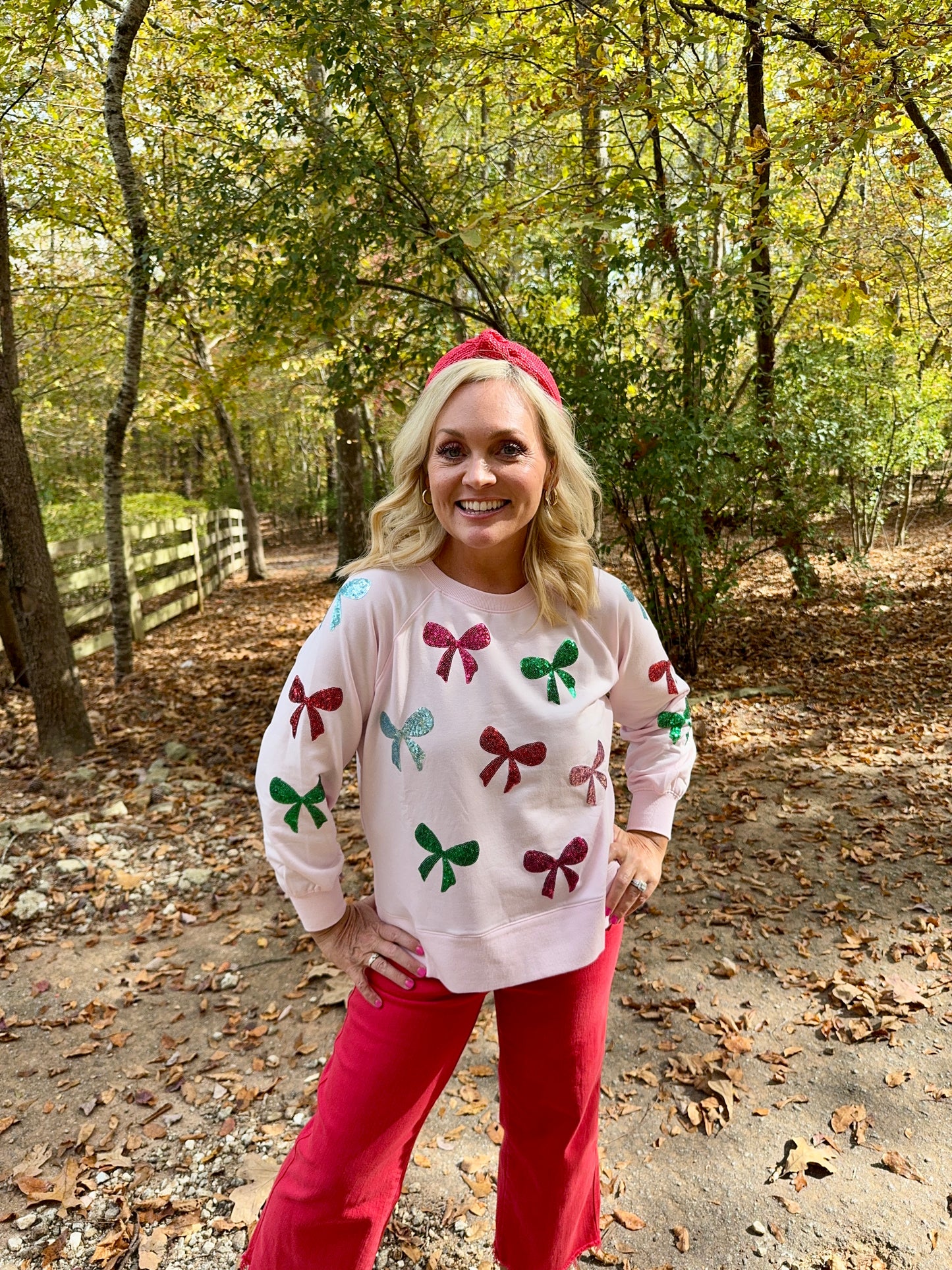 Sequin bow sweatshirt Christmas marked down