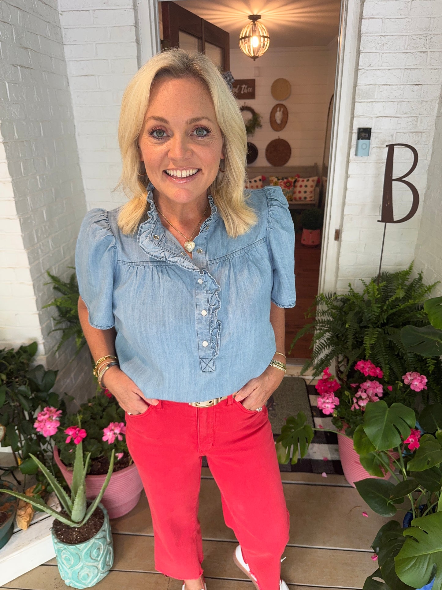 Washed denim summer blouse Light weight marked down