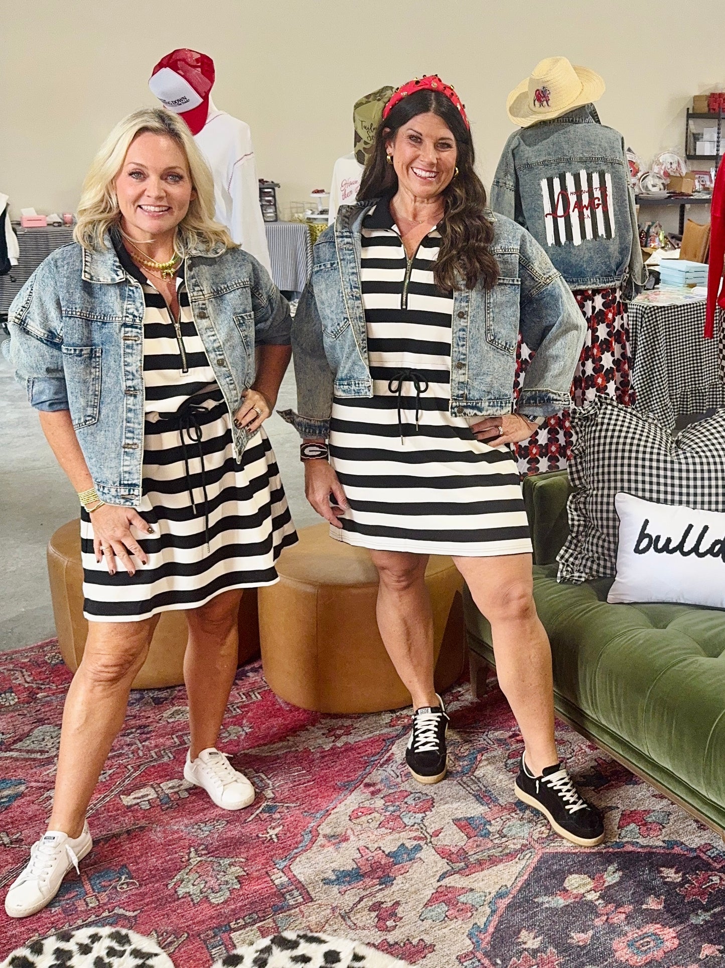 New knit dress black and white cream stripe