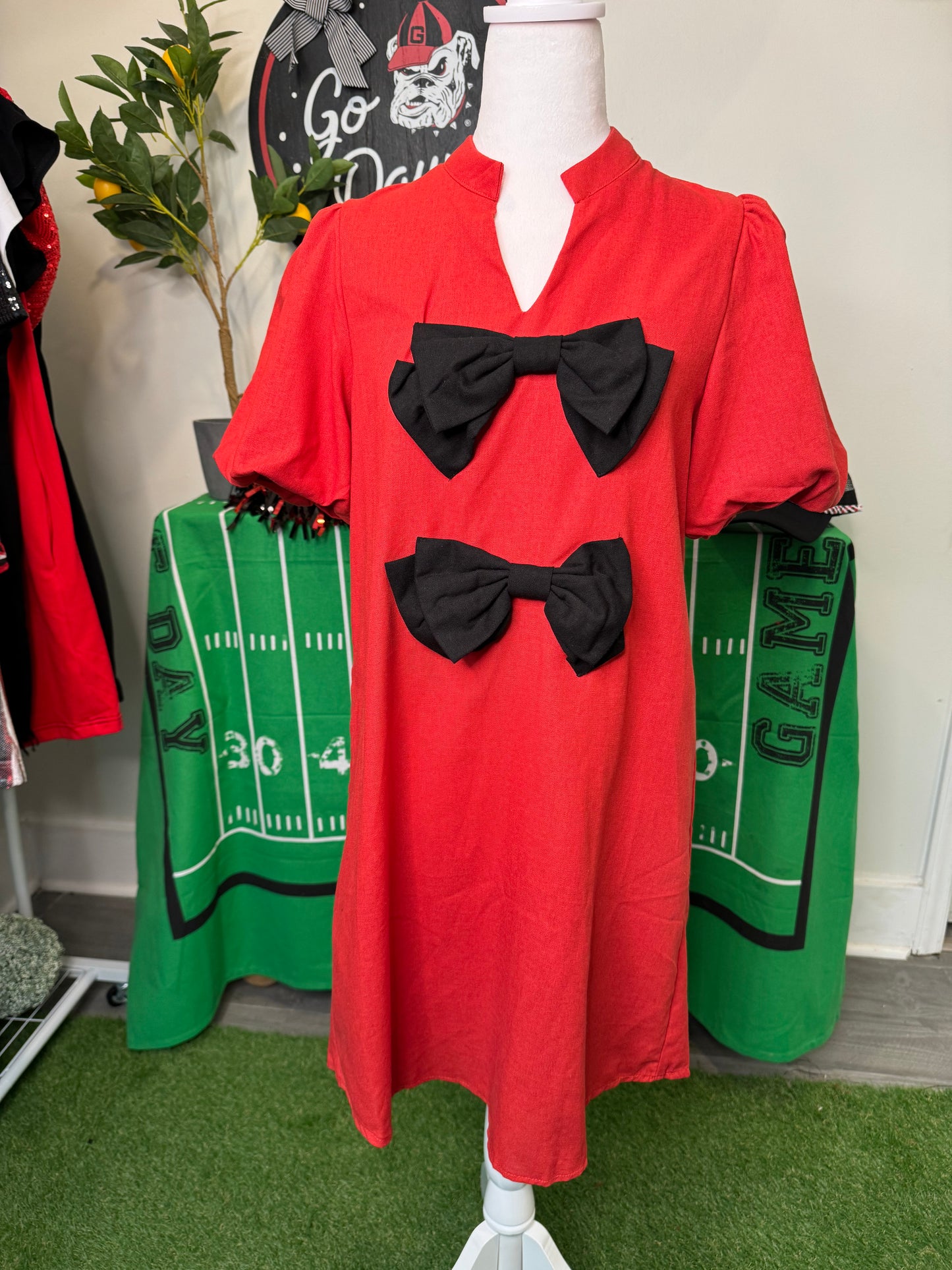 Red dress black bows darling! Marked down