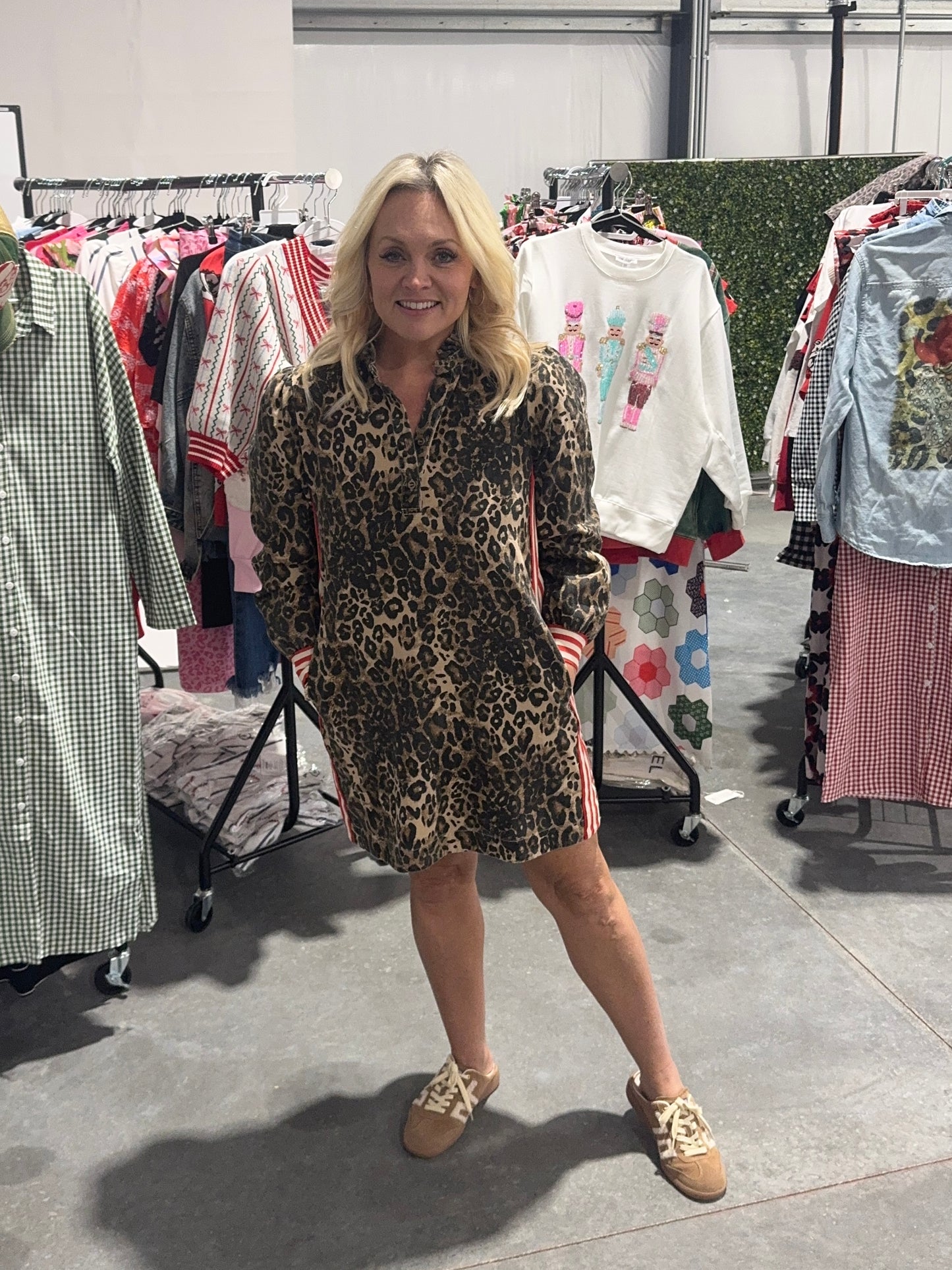 Leopard dress with stipe detail