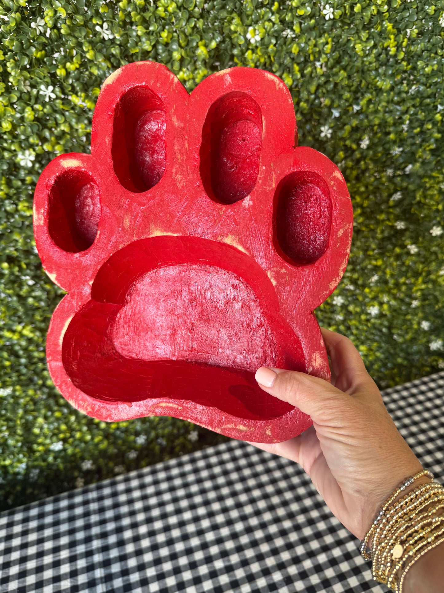 Large wood bulldog paw bowl