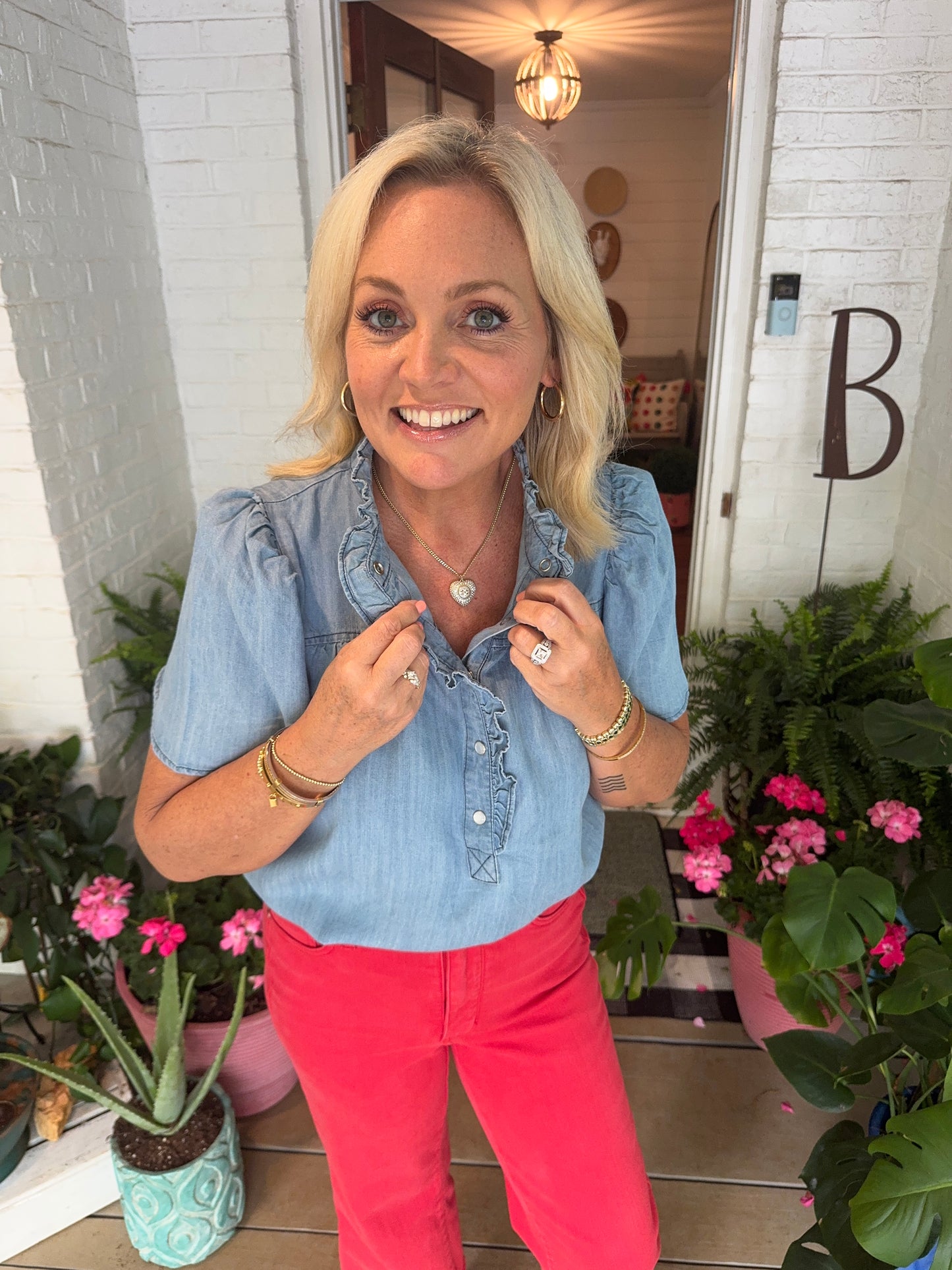 Washed denim summer blouse Light weight marked down