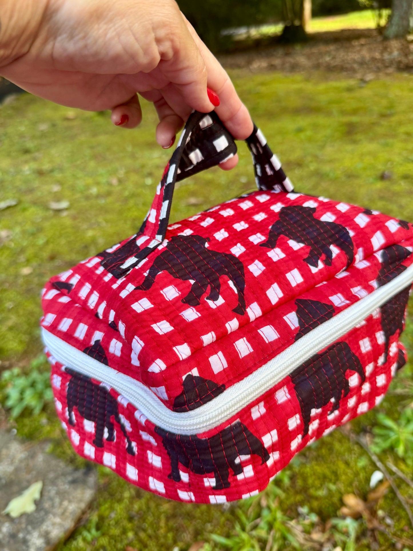 Bulldog fabric Exclusive collection large cosmetic bag with handle