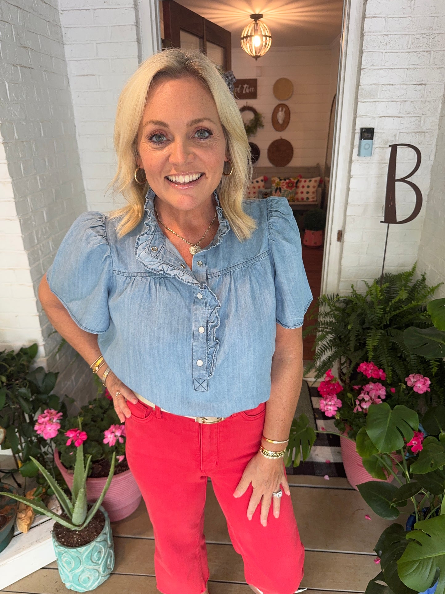 Washed denim summer blouse Light weight marked down