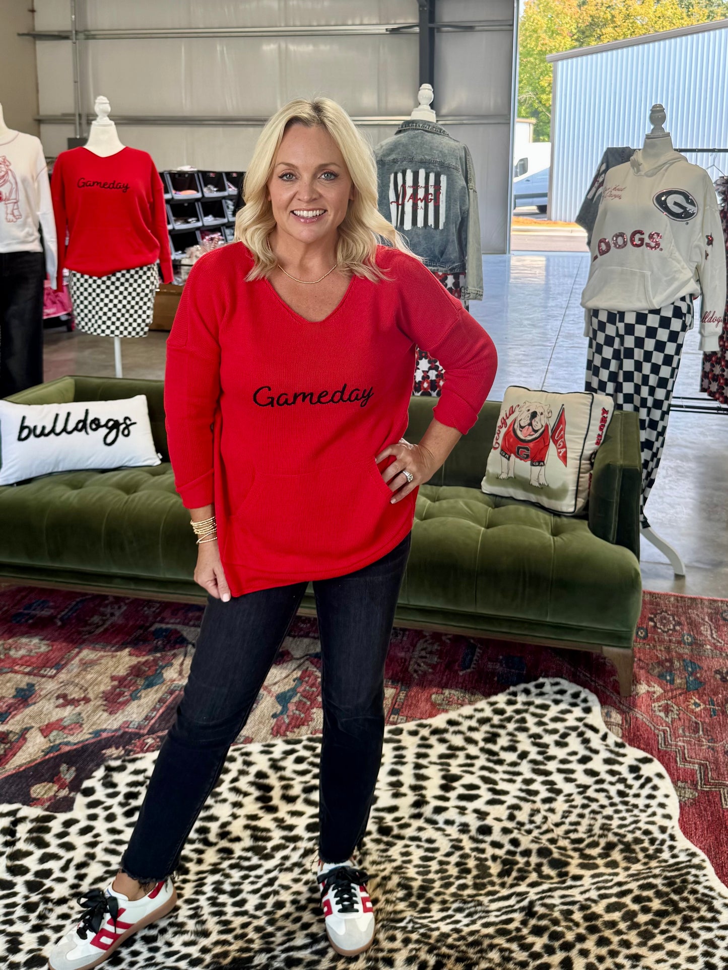Red game day sweater v neck