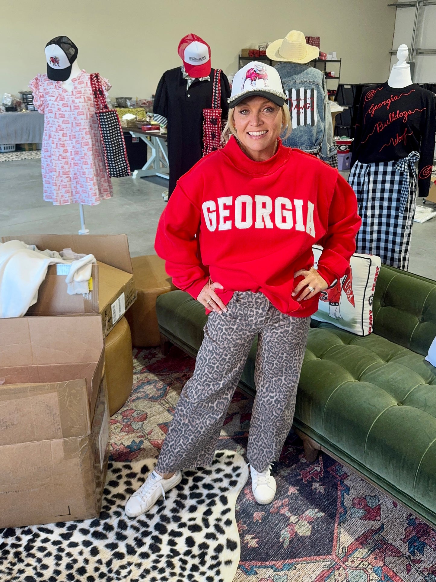 Mock neck red with white embroidered Georgia