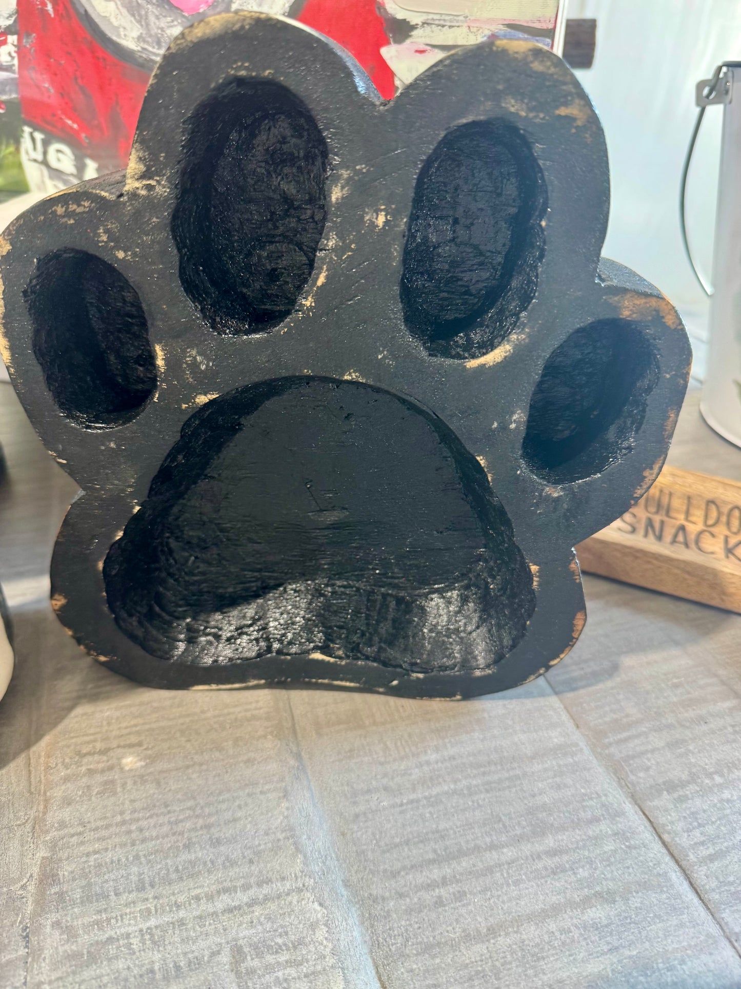 Large wood bulldog paw bowl