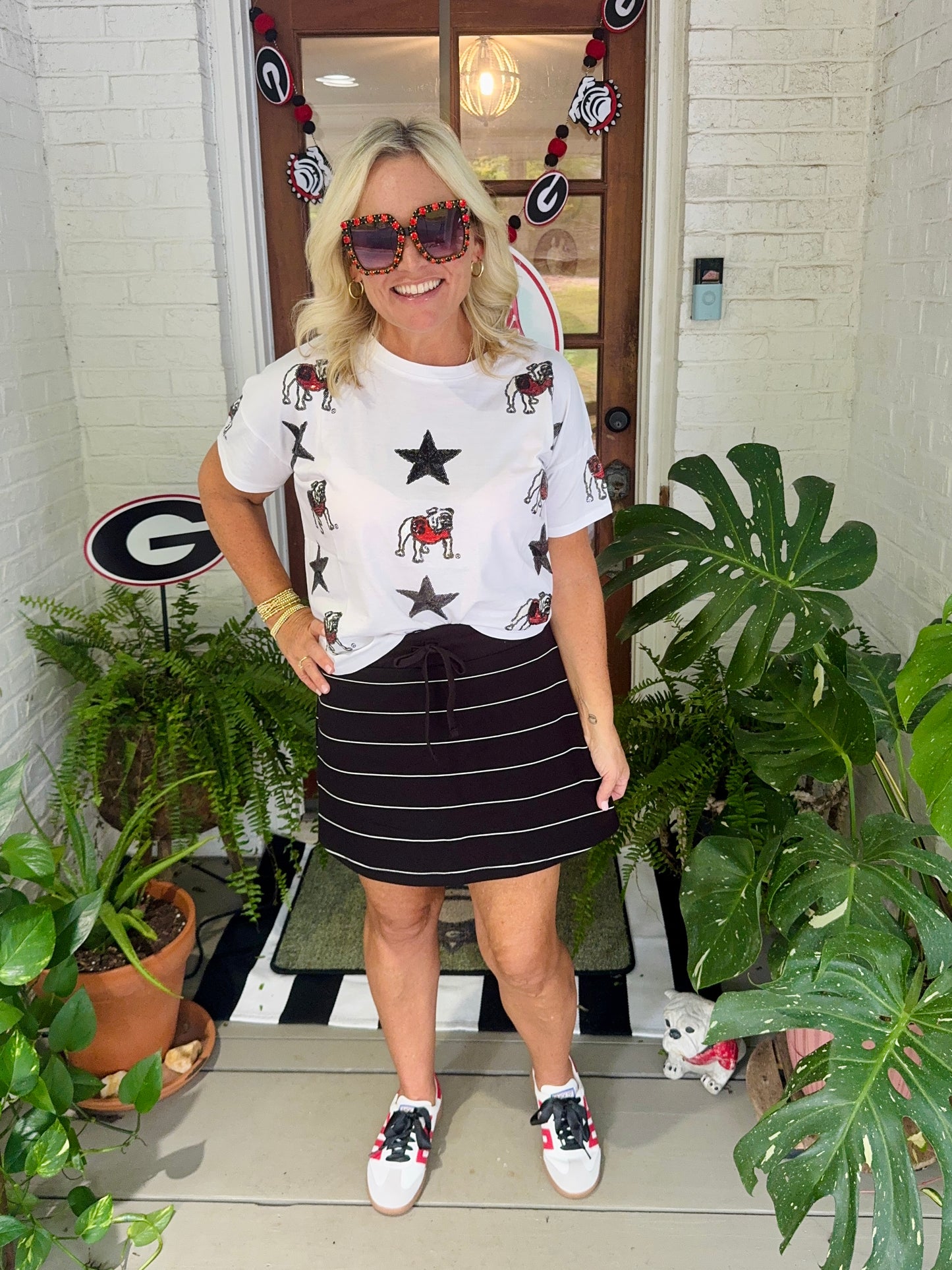 Soft scuba black and white stripe skort up to 3X!
