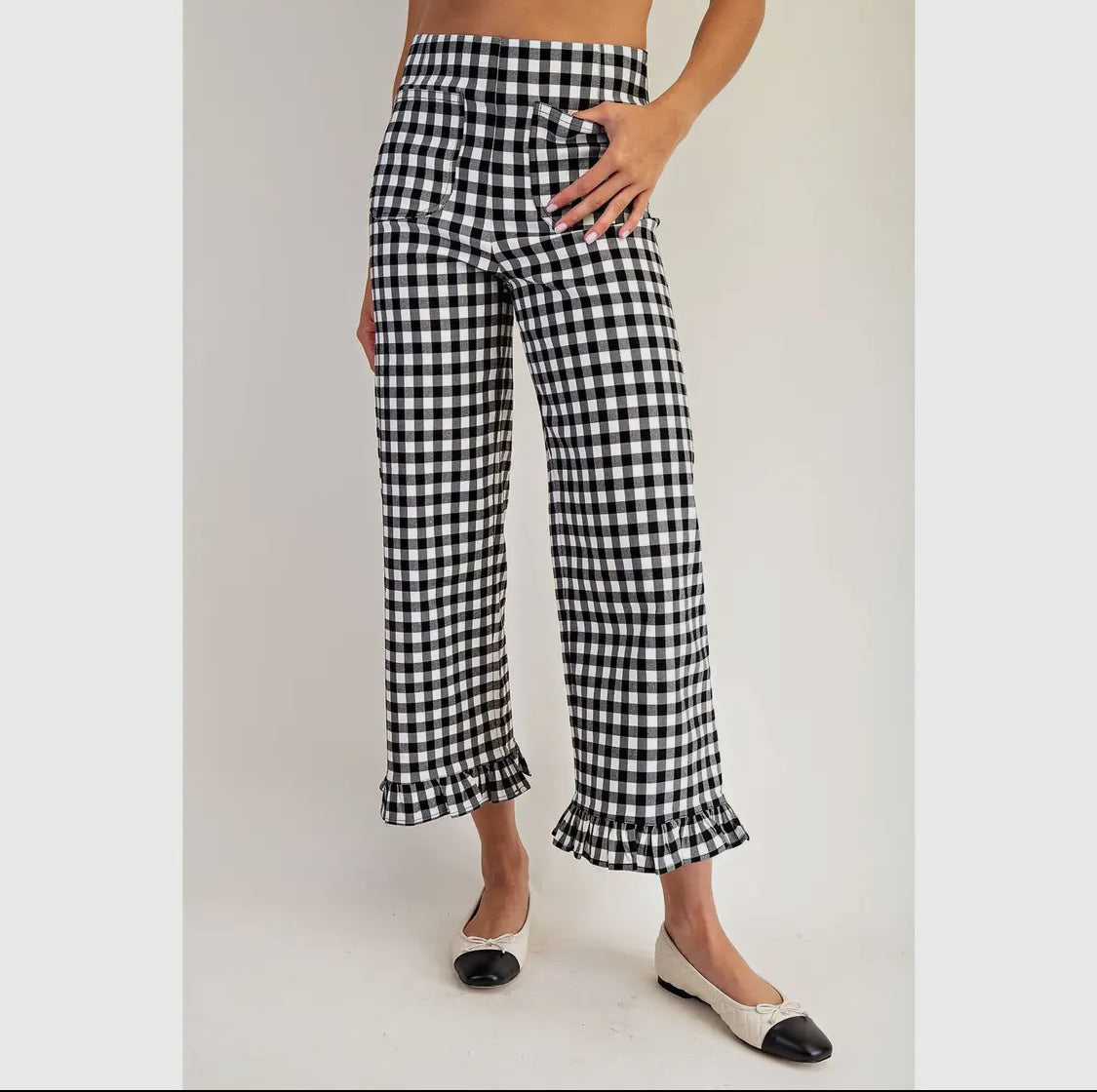 Black and white gingham straight pants