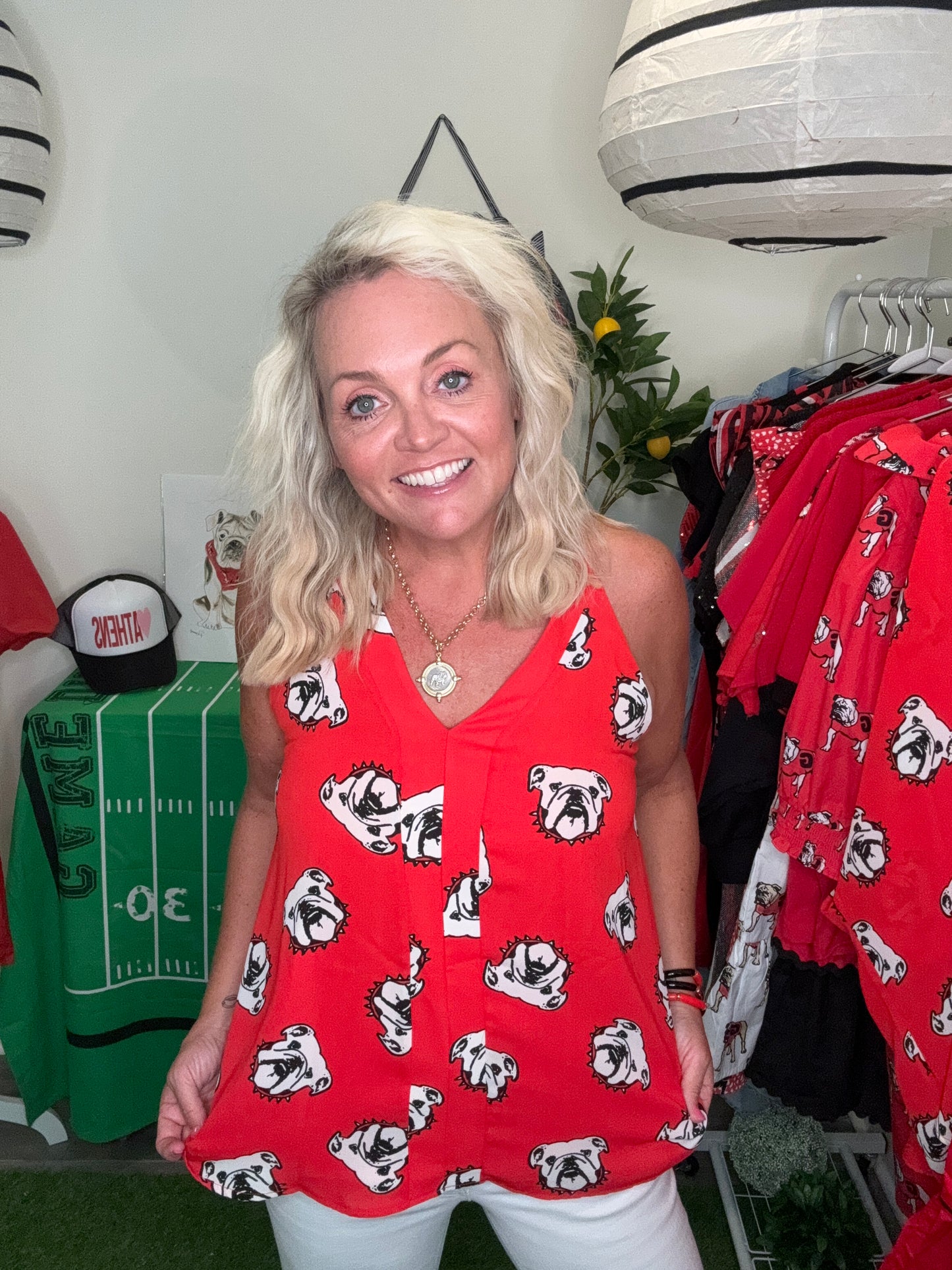 Tank red flowy oversized with bulldogs