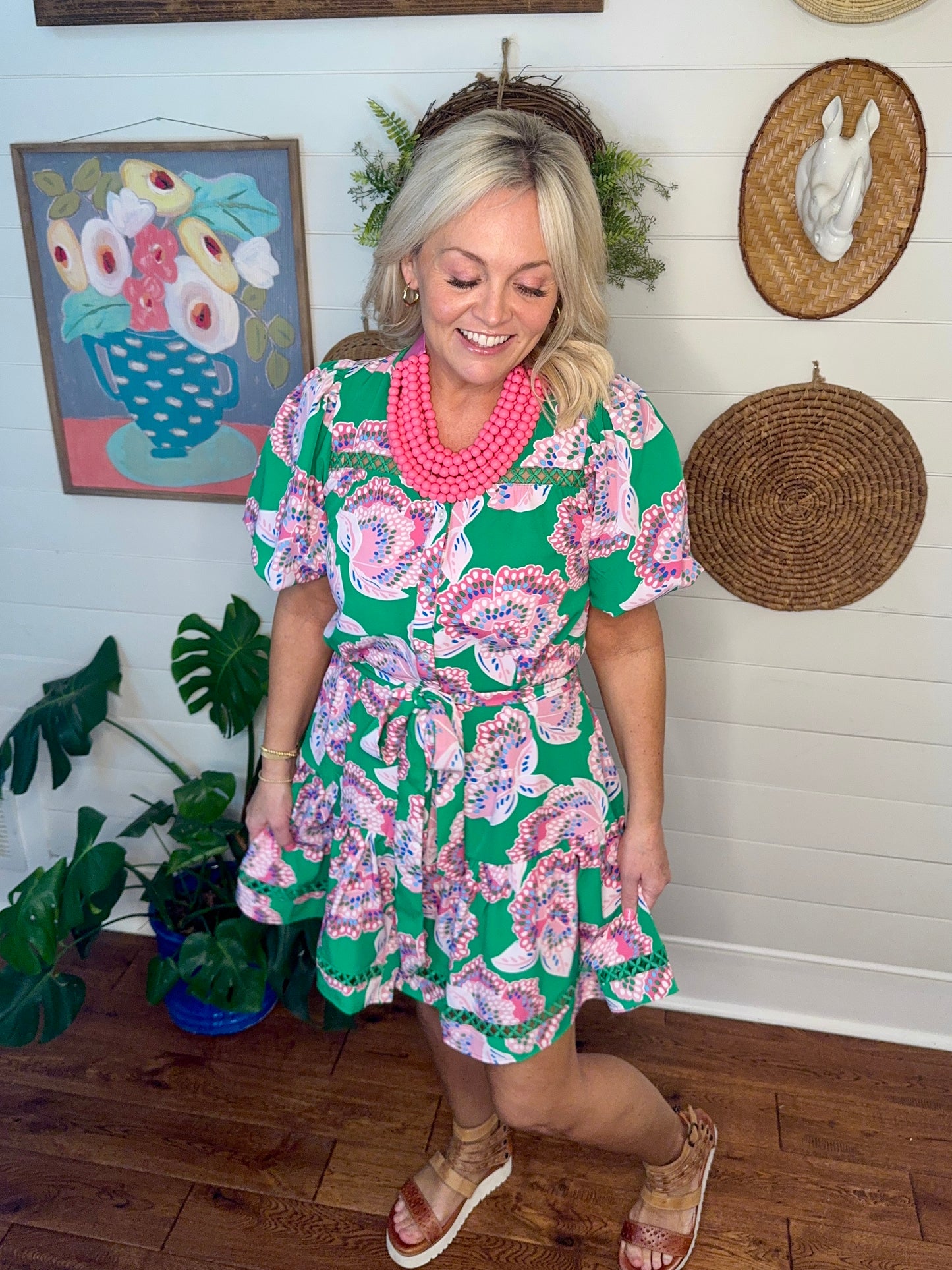 Green dress spring summer print marked down