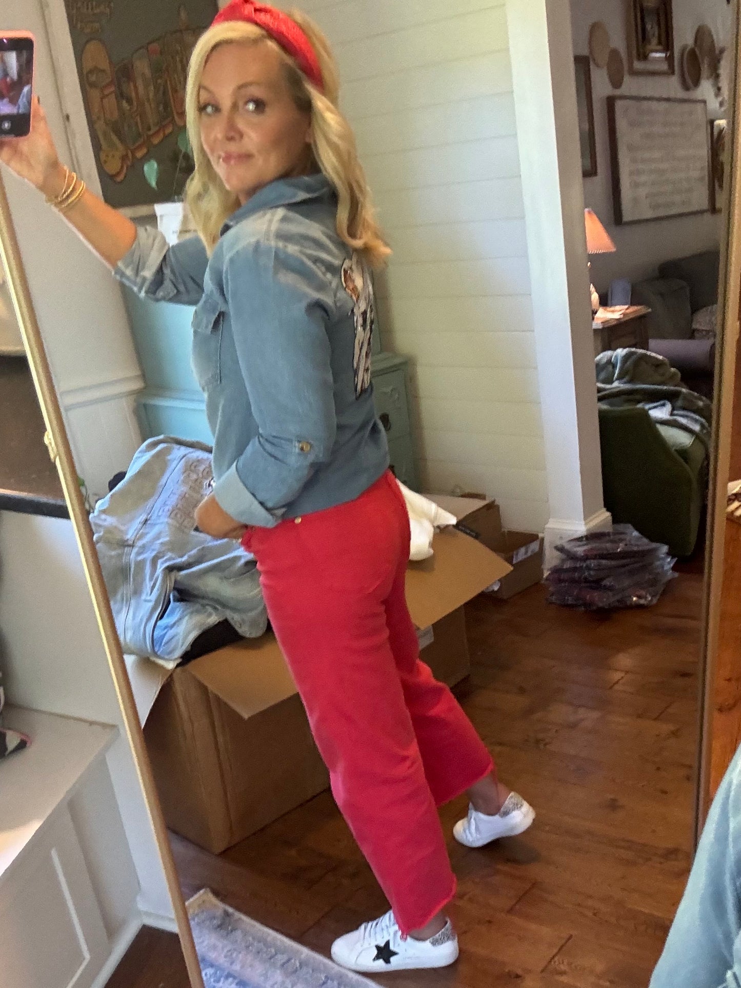 Judy blue red cropped tummy control jeans wide leg high waist up size 24W